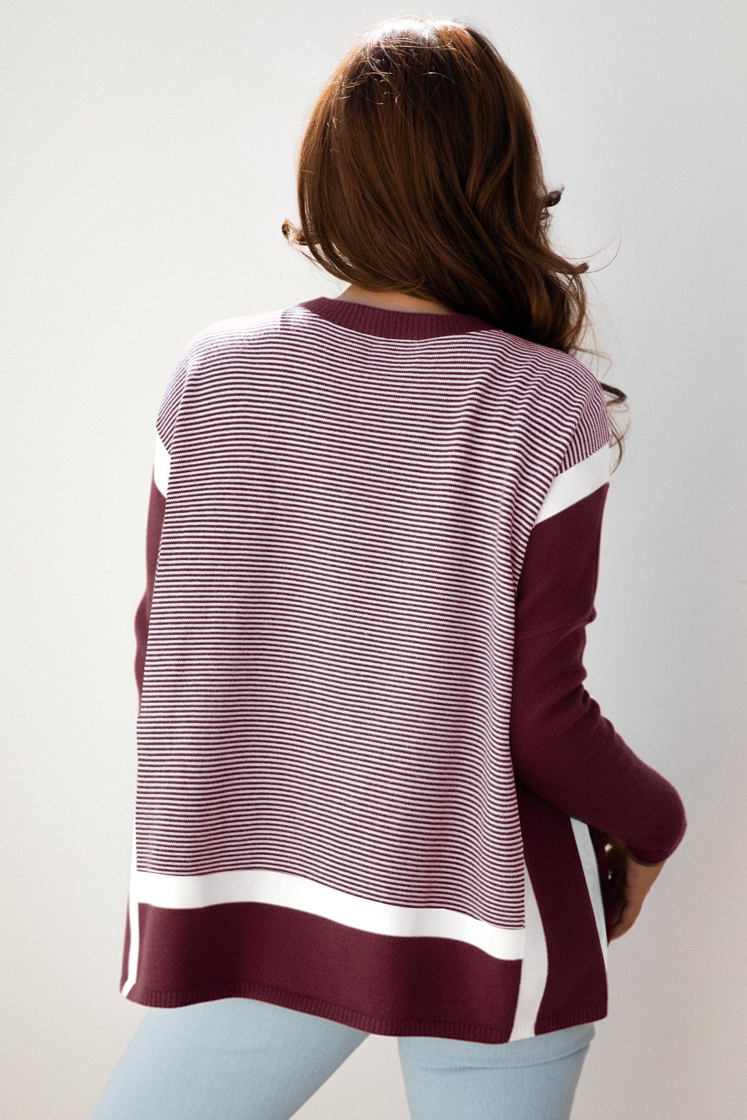 Striped Dolman Oversize Tunic Sweater - eAura