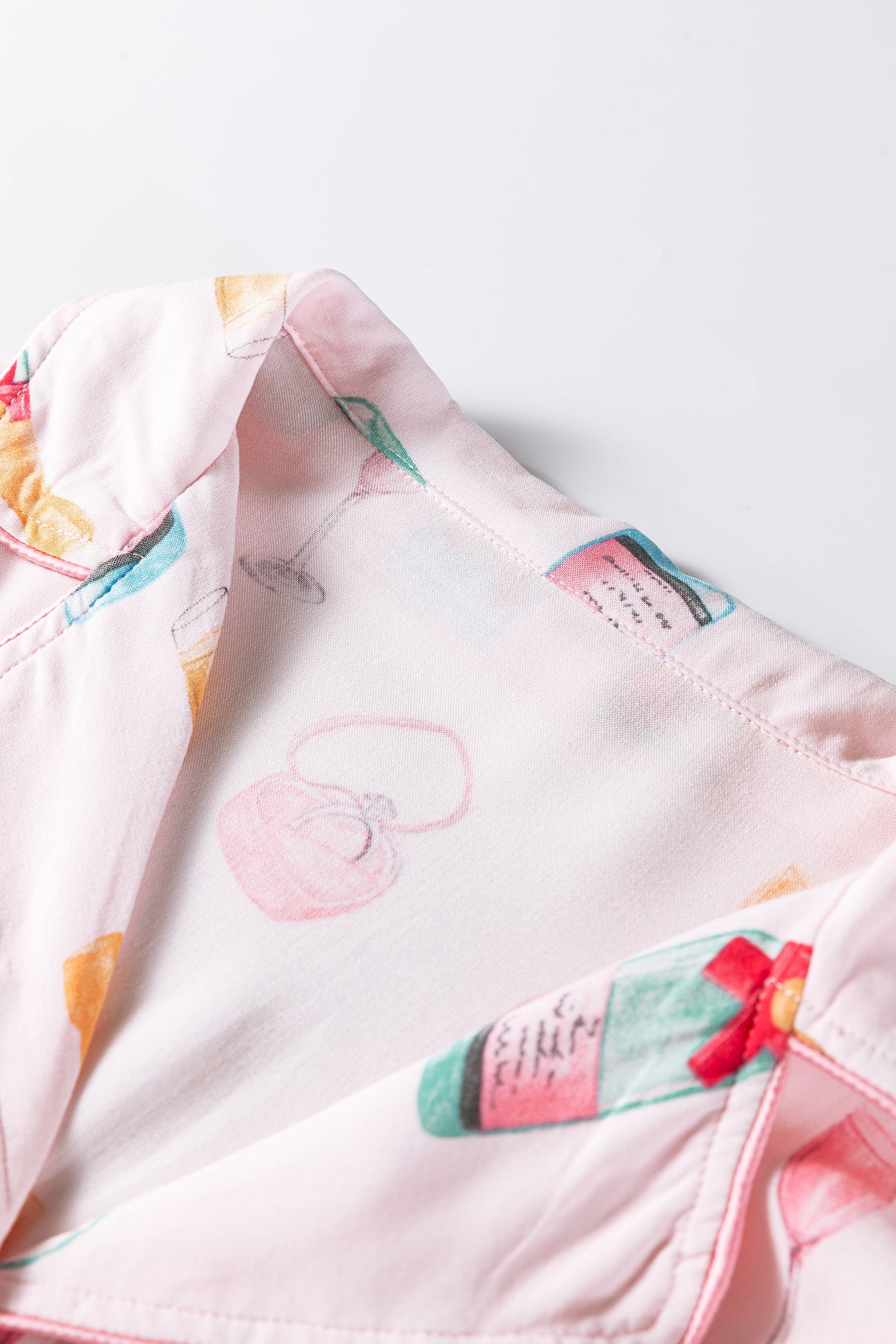 White Christmas Wine Glass Print Bow Knot Two Piece Pyjama Set - eAura