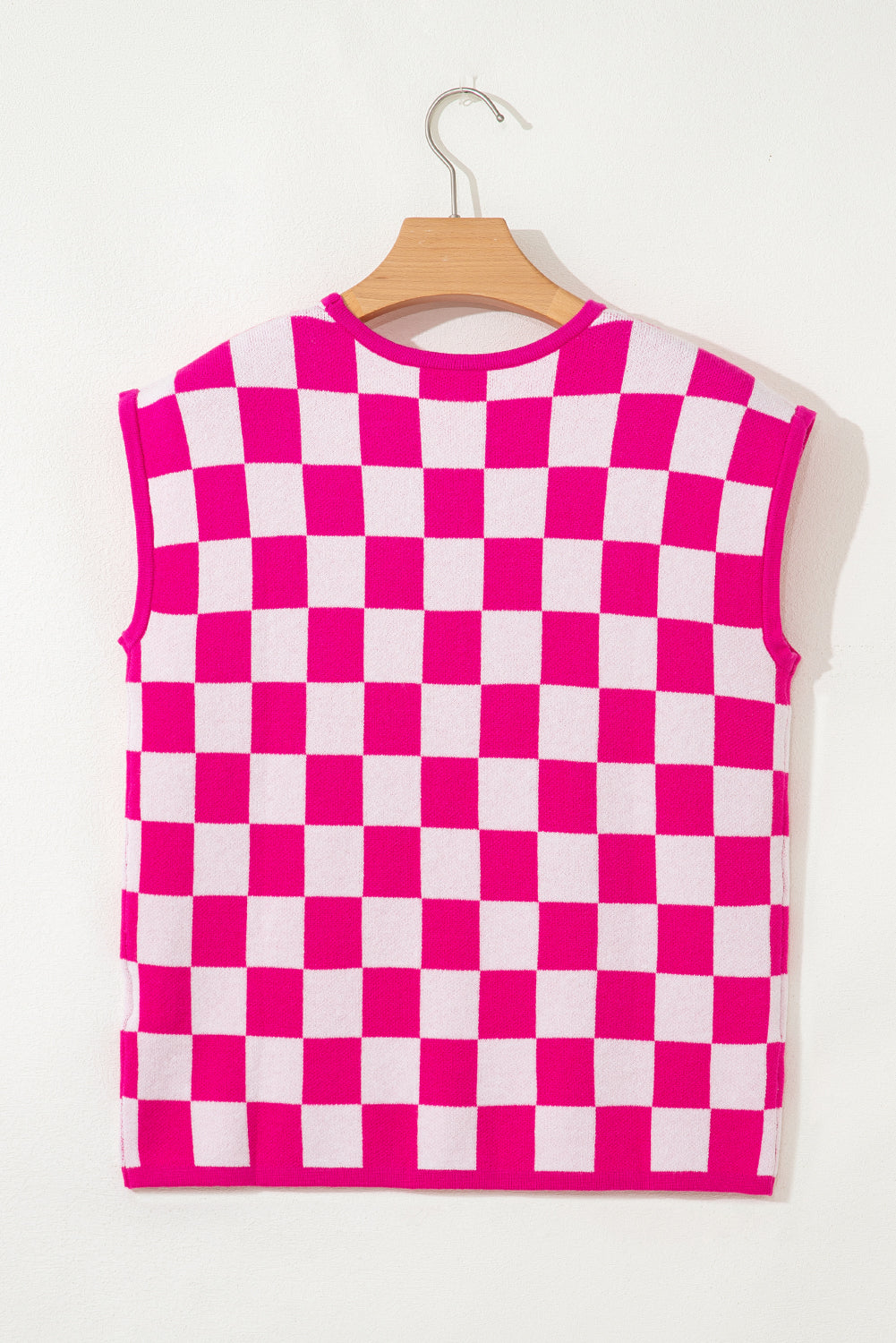 Rose Check Pattern Cap Sleeve Knit Sweater eAura