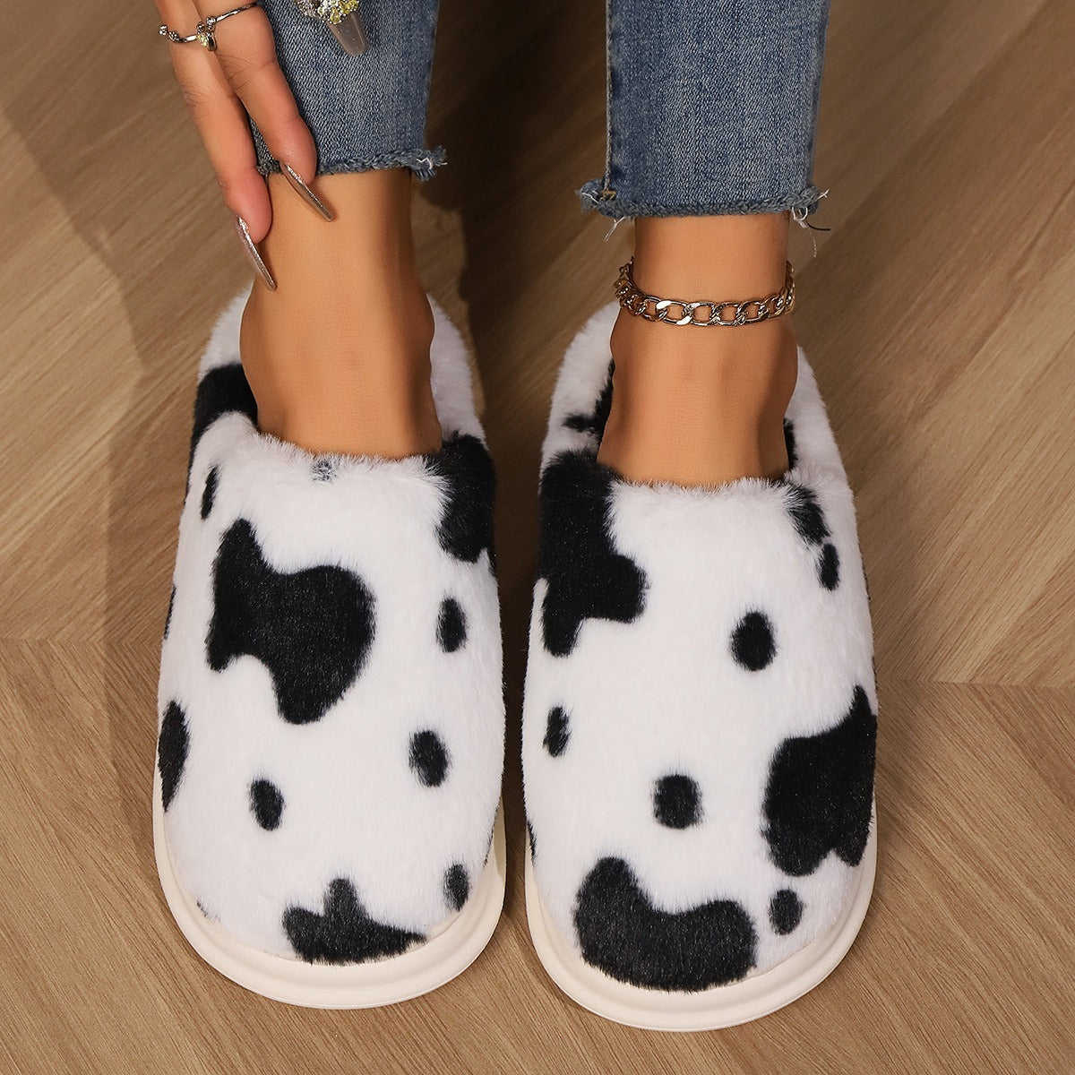 Cow Spotted Plush Slippers beagle boutique