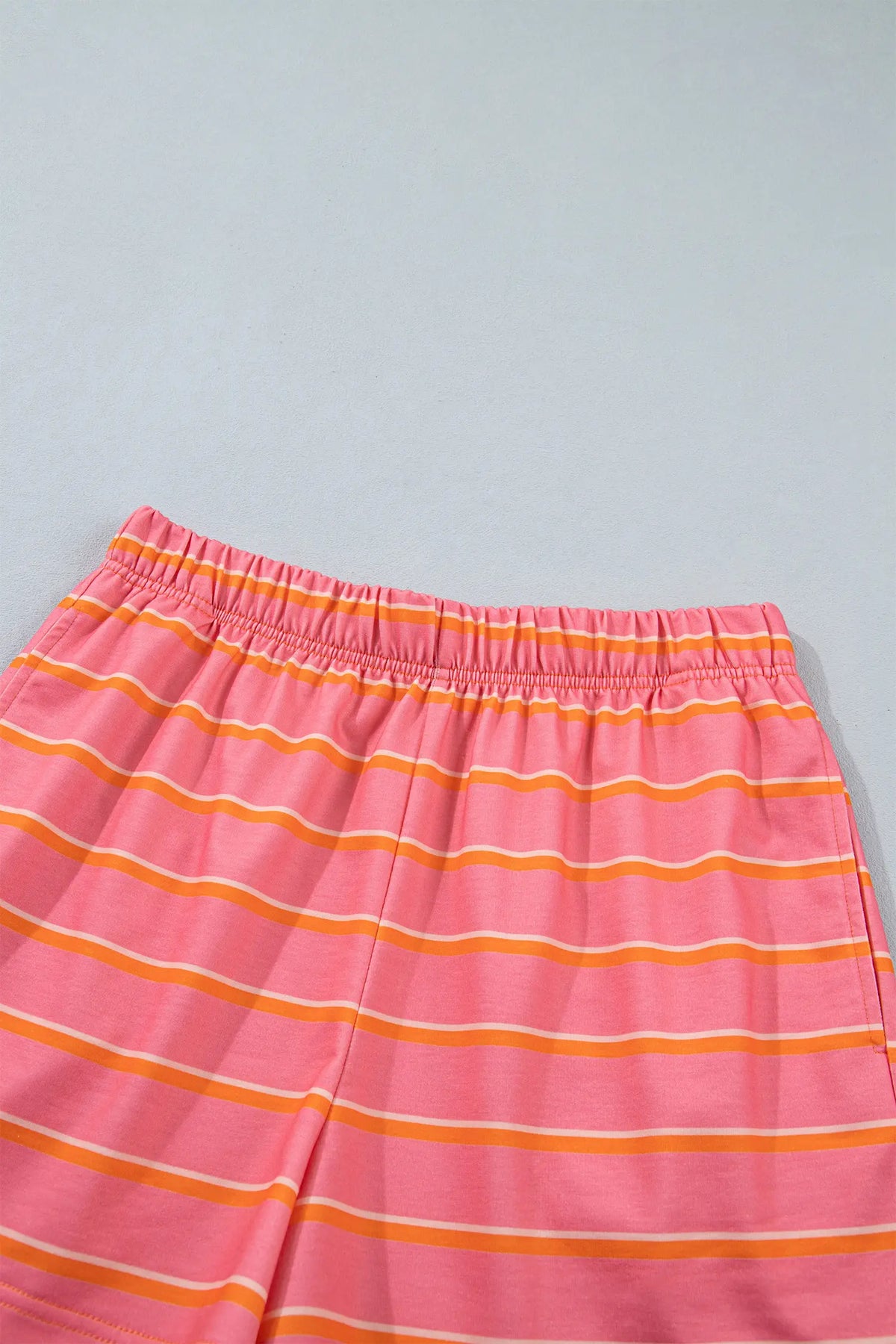 Colour Block Trim Long Sleeve Pullover Pocketed Shorts 2pcs Set – Rose Stripe