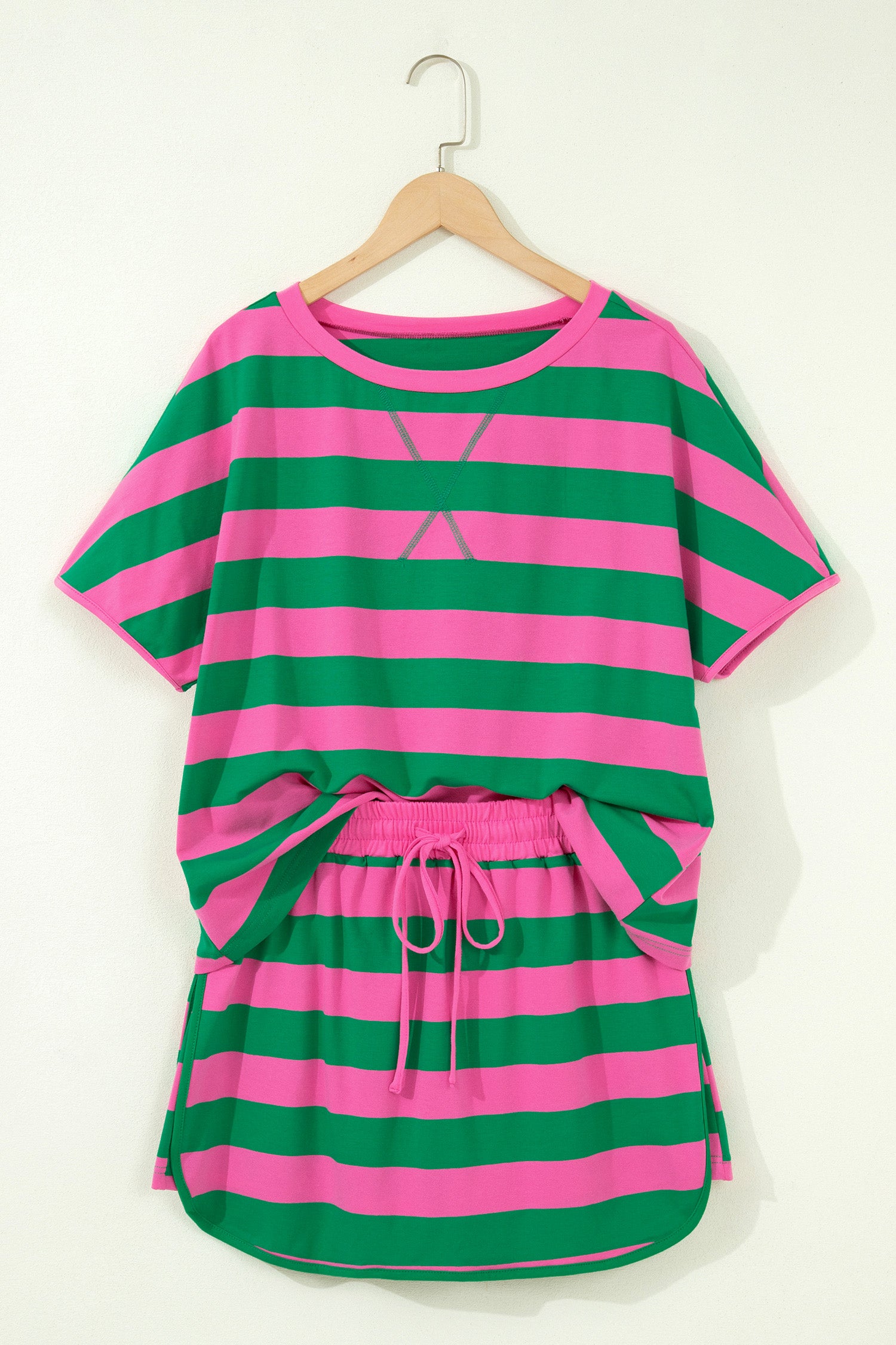 Dolman Tee Drawstring Skort Athletic 2pcs Set – Yellow Stripe