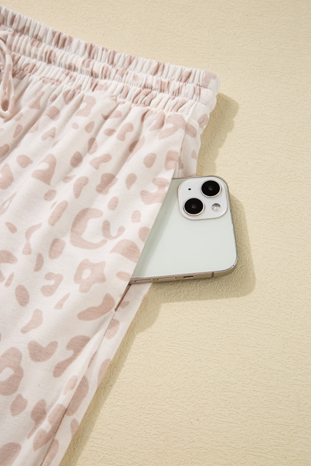 Beige Cheetah V Neck Tee and Trousers Pyjamas eAura