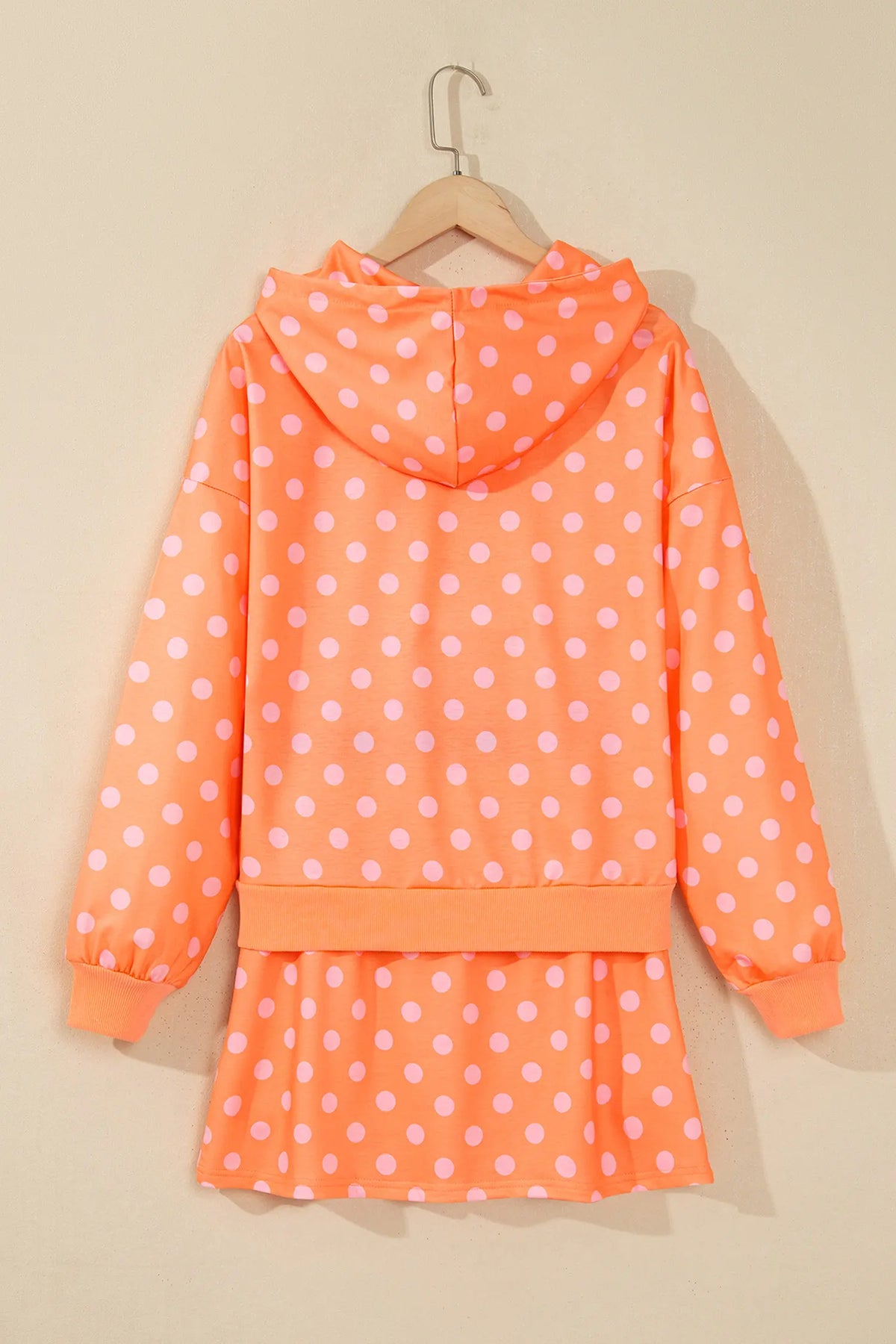 Polka Dot Hooded Long Sleeve Top Casual Mini Skort Set – Khaki