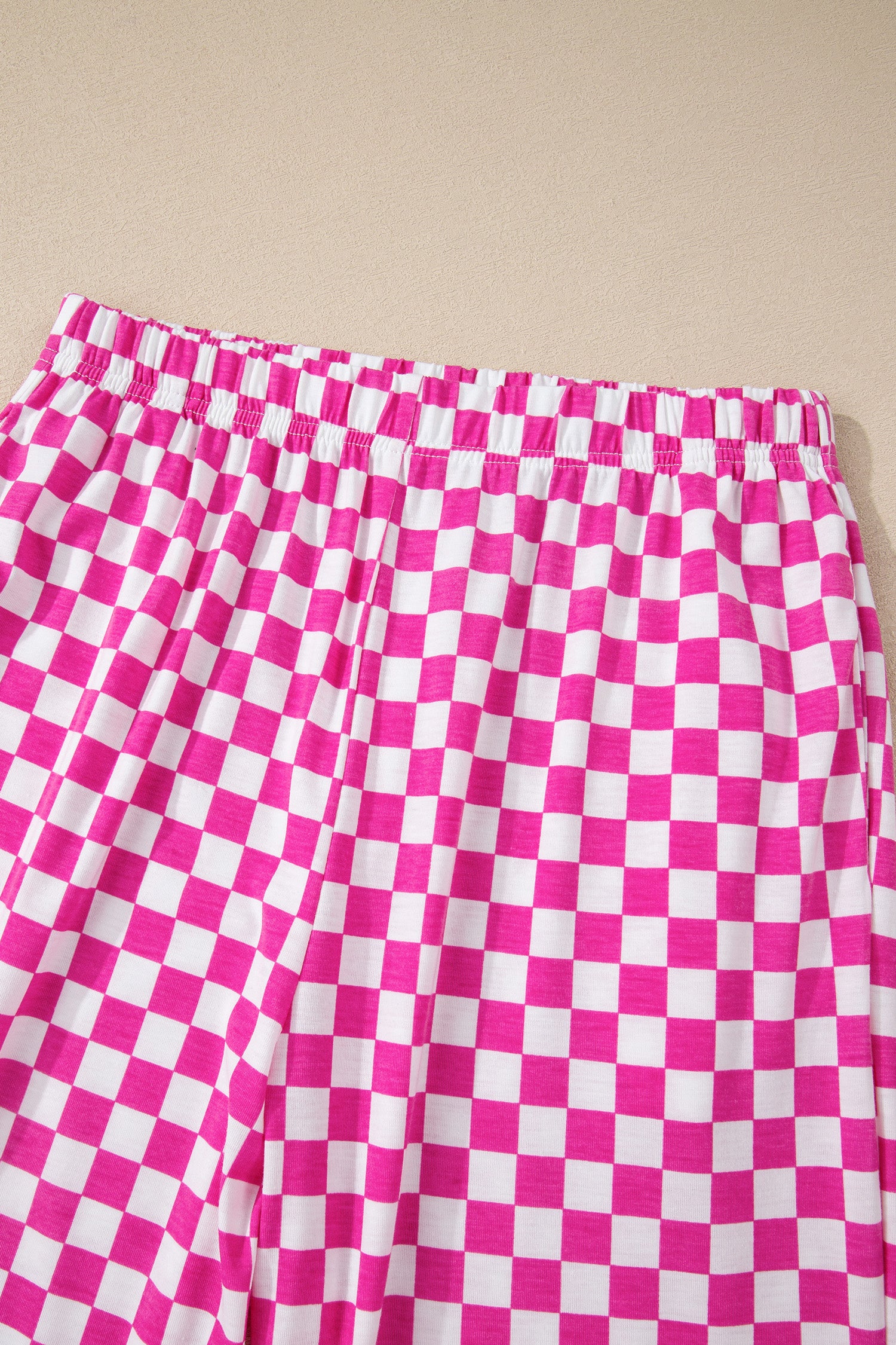 Checkered Print Half Sleeve Tee 2pcs Lounge Pant Set – Rose