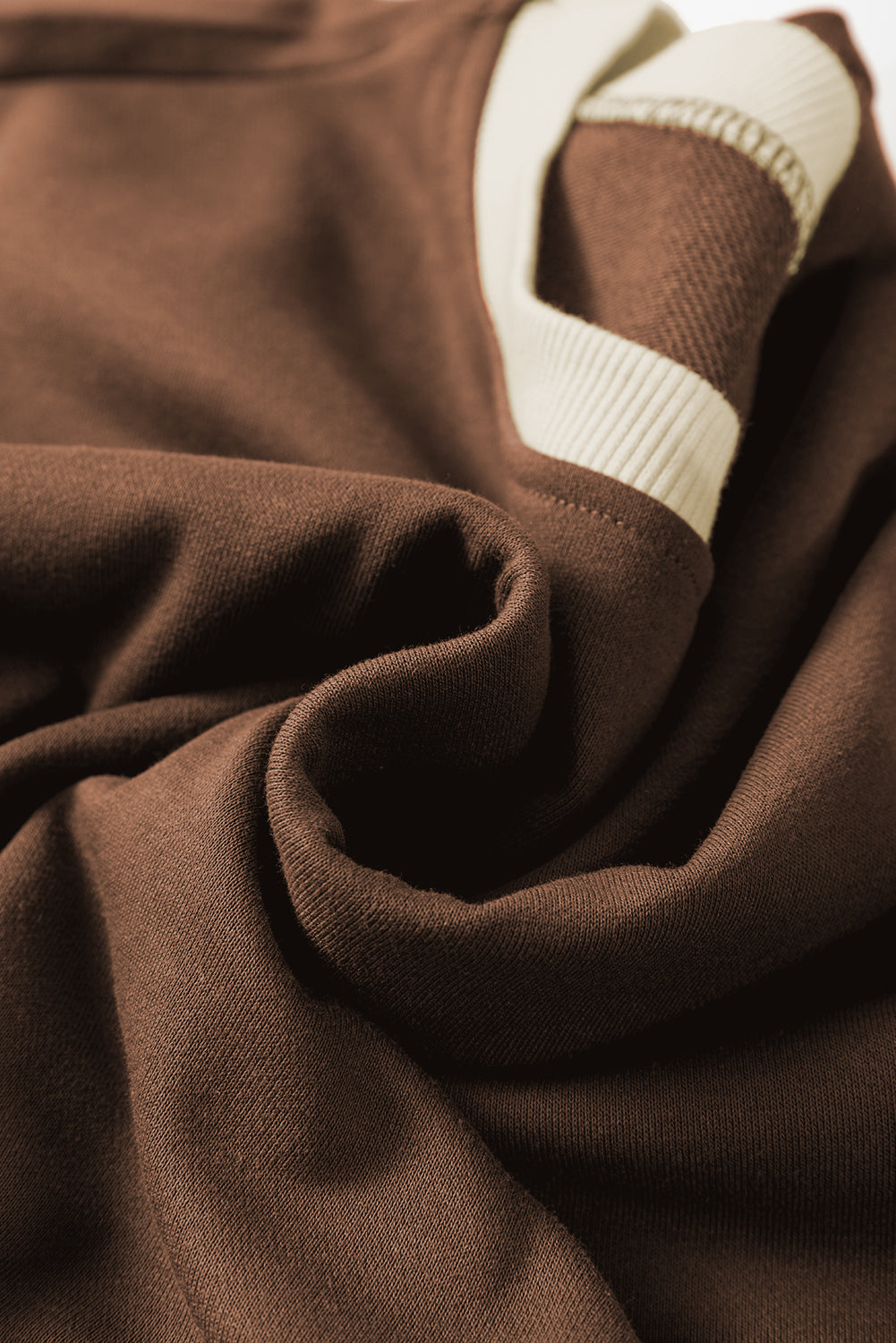 Coffee Colour Contrast Loose Pullover and Lace-up Waist Skort Set eAura