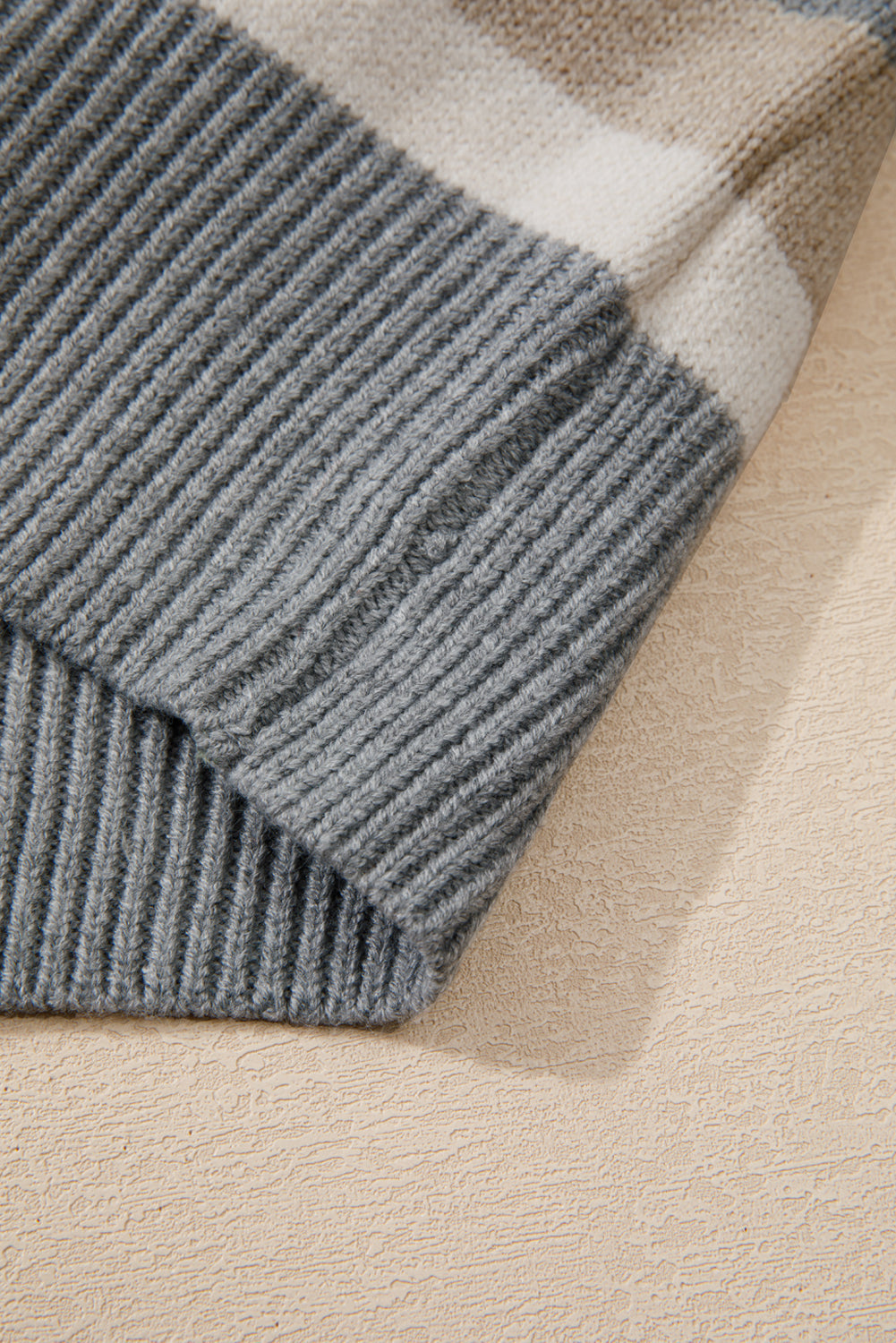Grey Stripe Colour Block Ribbed Edge Round Neck Sweater eAura