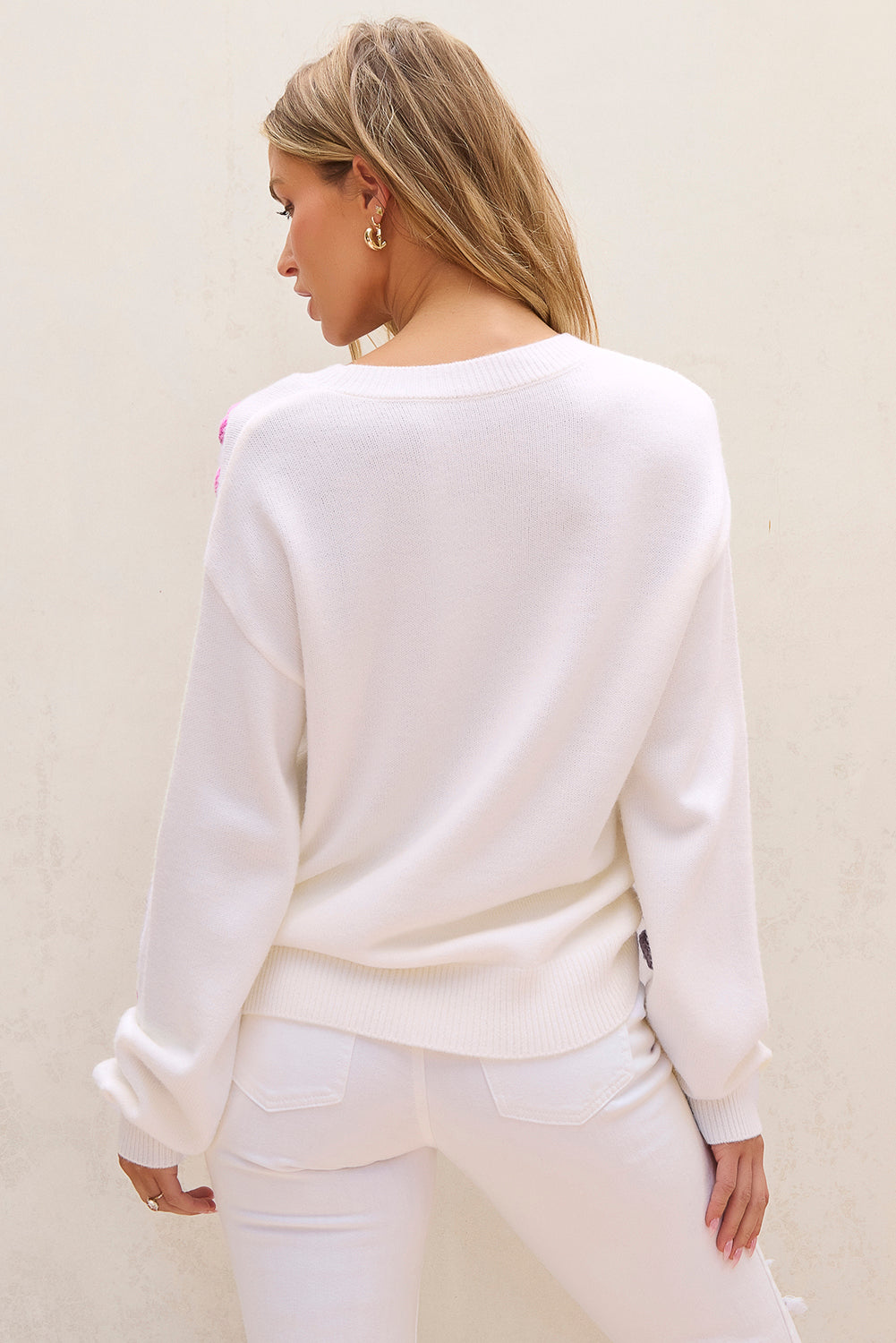 White Floral Crochet Chunky Knit Sweater eAura
