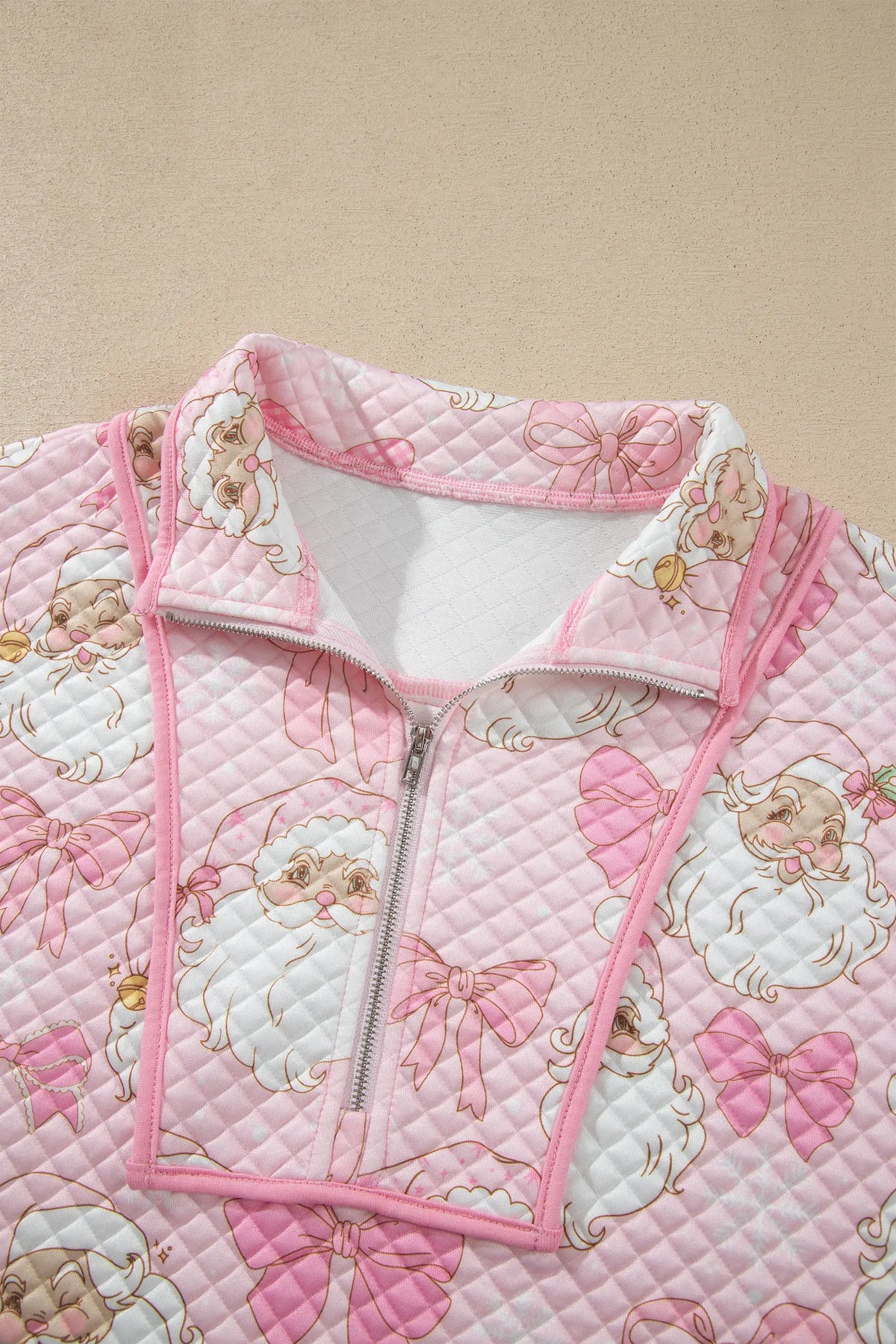 Long Sleeve Sweatshirt with Zip-Up Collar and Christmas Print