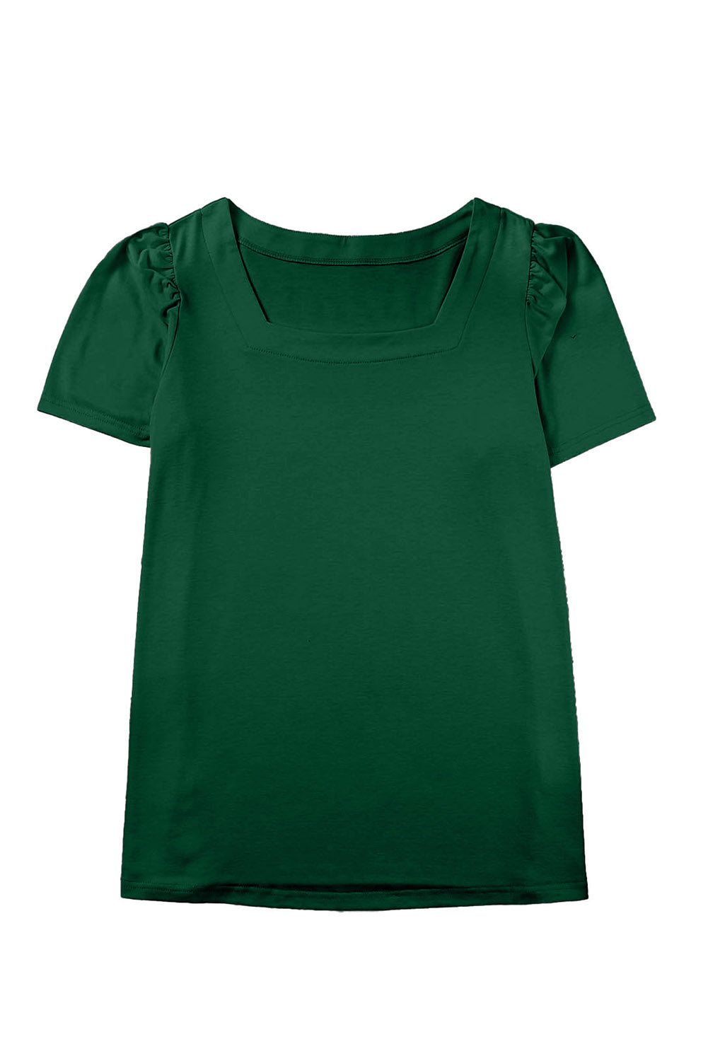 Green Plus Size Square Neck Ruched Shoulder Short Sleeve Top BB Fashion Outlet