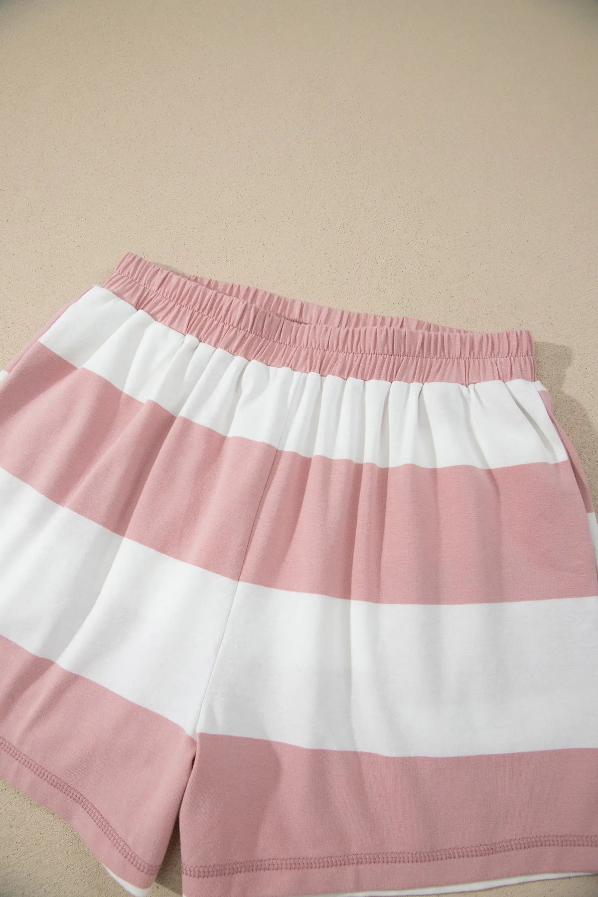 Half Zip Bracelet Sleeve Top Casual Short Set – Pink Stripe
