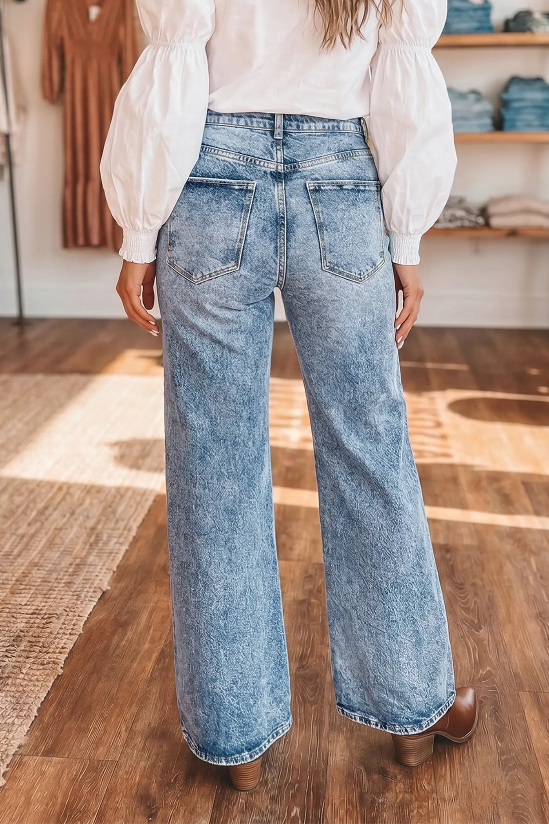 Beau Acid Wash Pocket Detail Flare Jeans – Blue