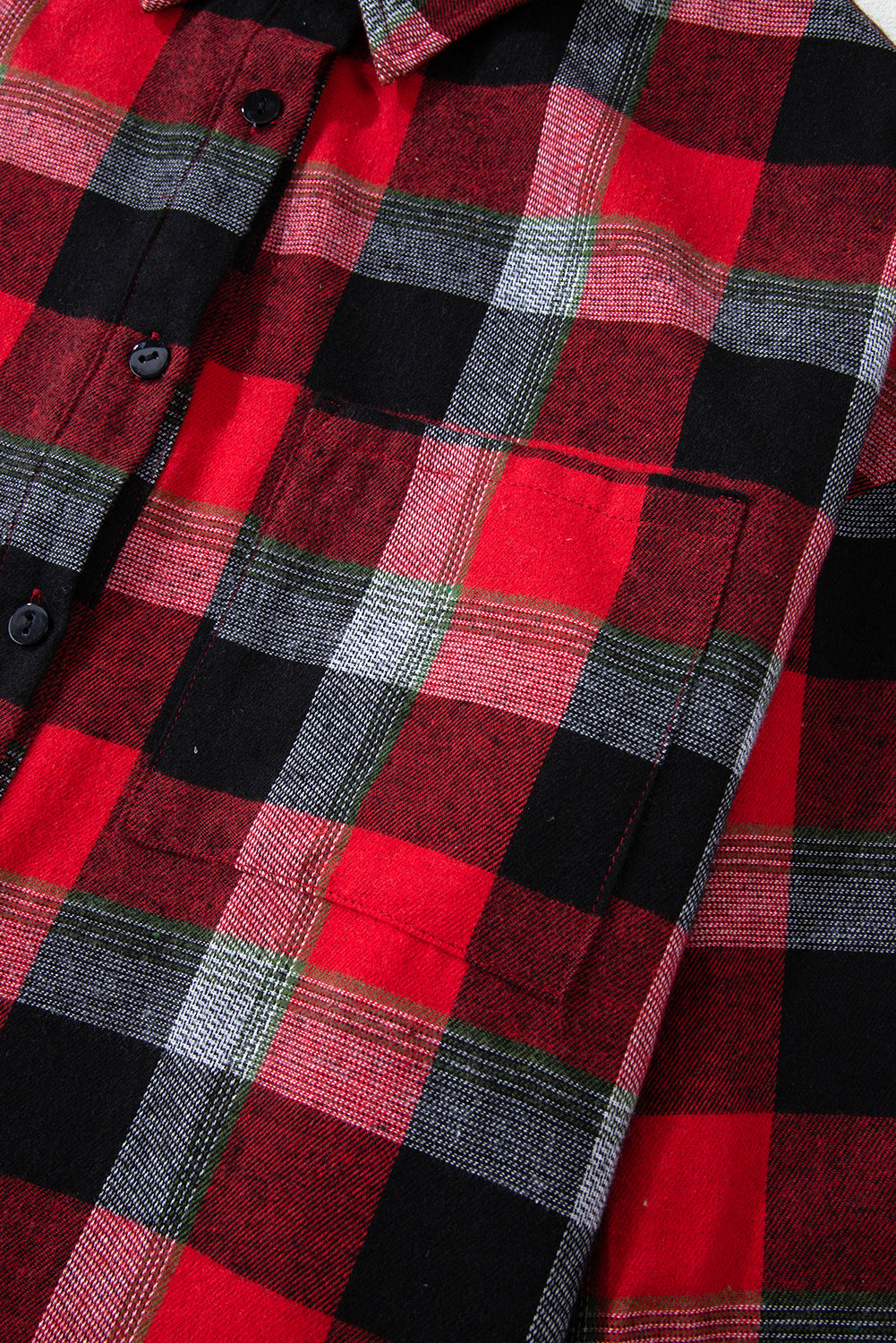 Red Christmas Checkered Pattern Loose Shirt and Pants Pyjama Set - eAura