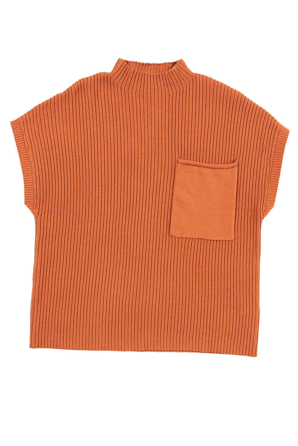 Black Patch Pocket Ribbed Knit Short Sleeve Sweater eAura
