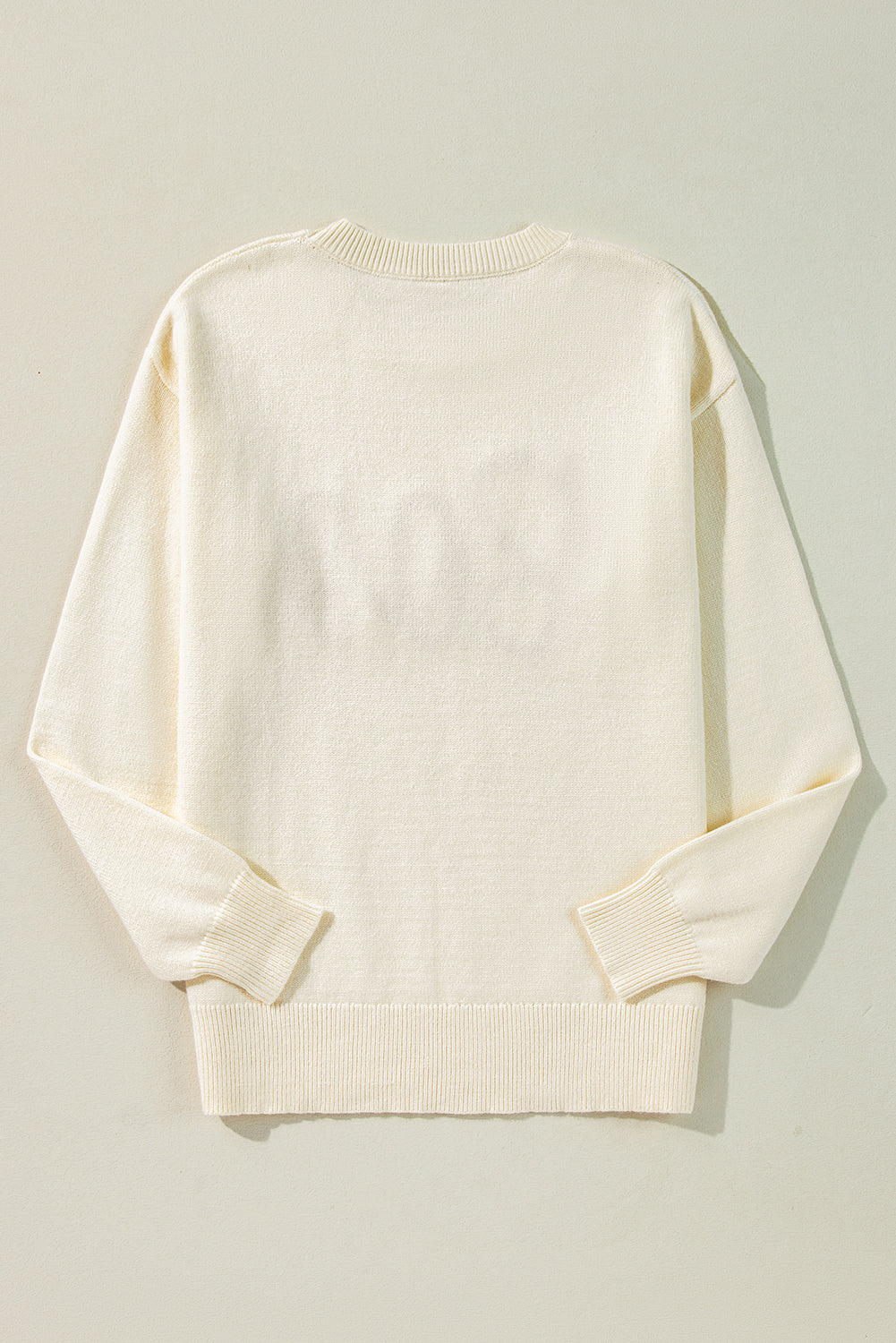 Black Boo Knitted Pattern Ribbed Edge Drop Shoulder Sweater eAura