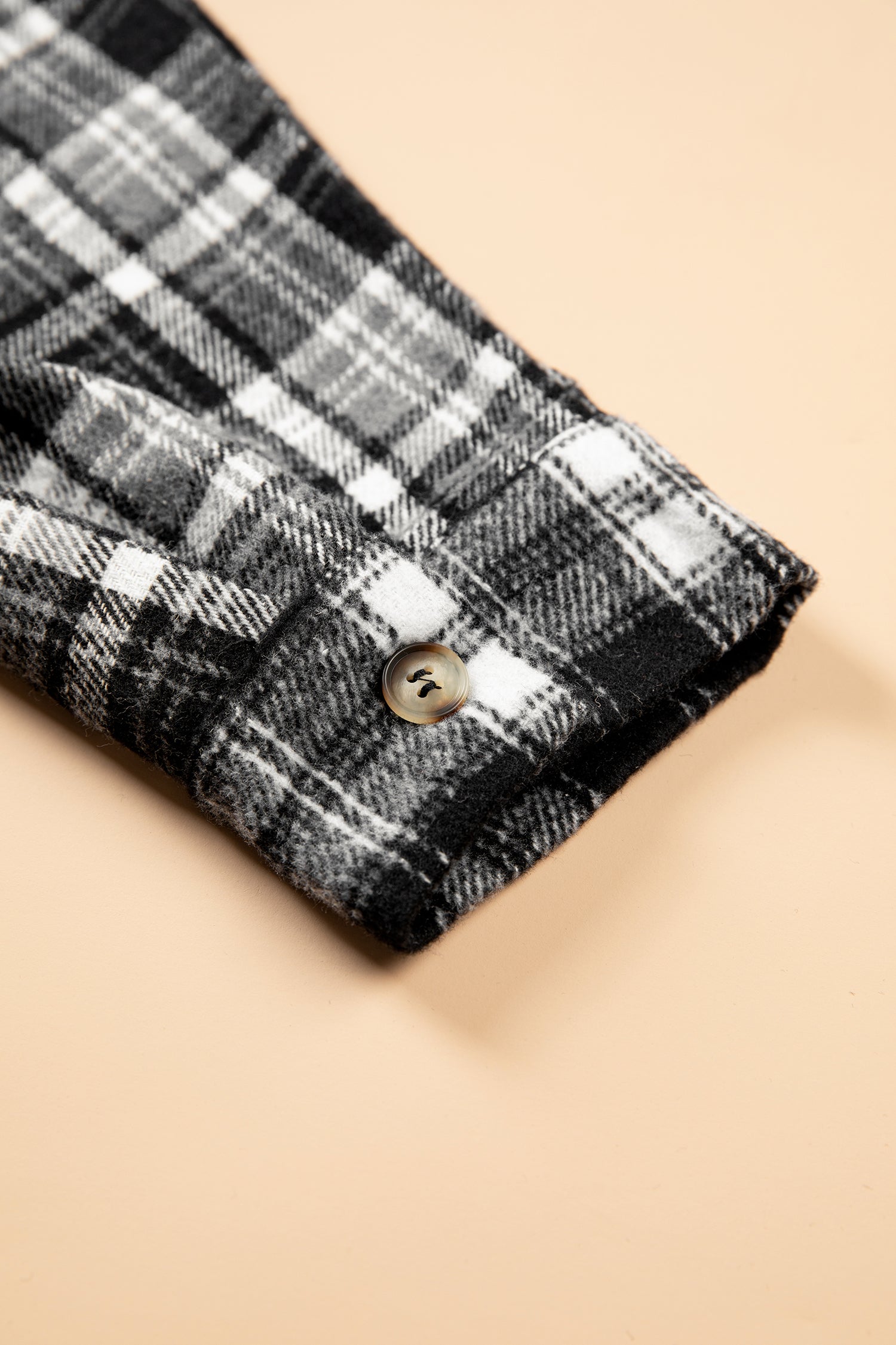 Plaid Long Sleeve V Neck Shift Plus Size Shirt Jacket – Black