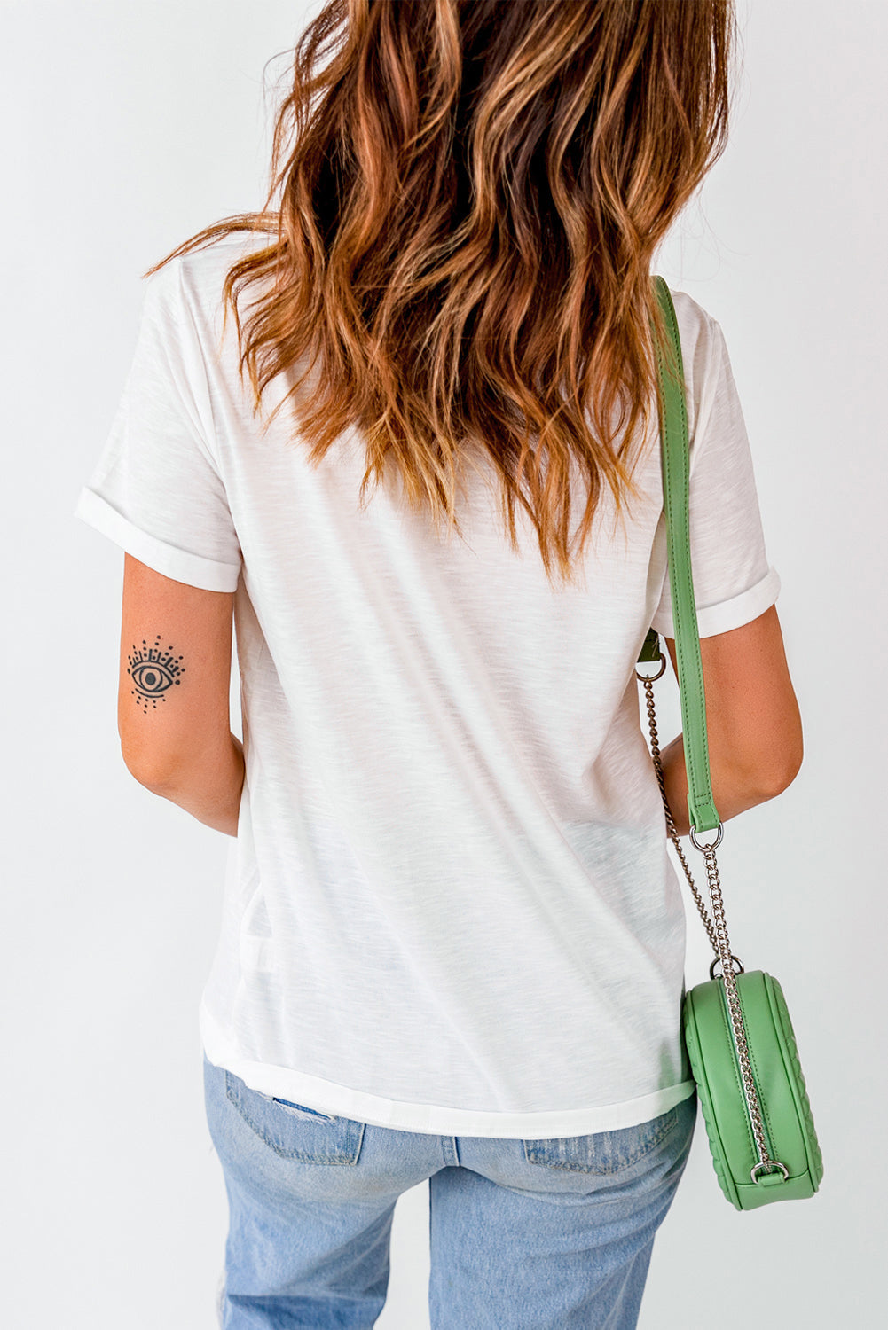 White Glitter Baseball Bow Patched Cotton Blend T-Shirt eAura