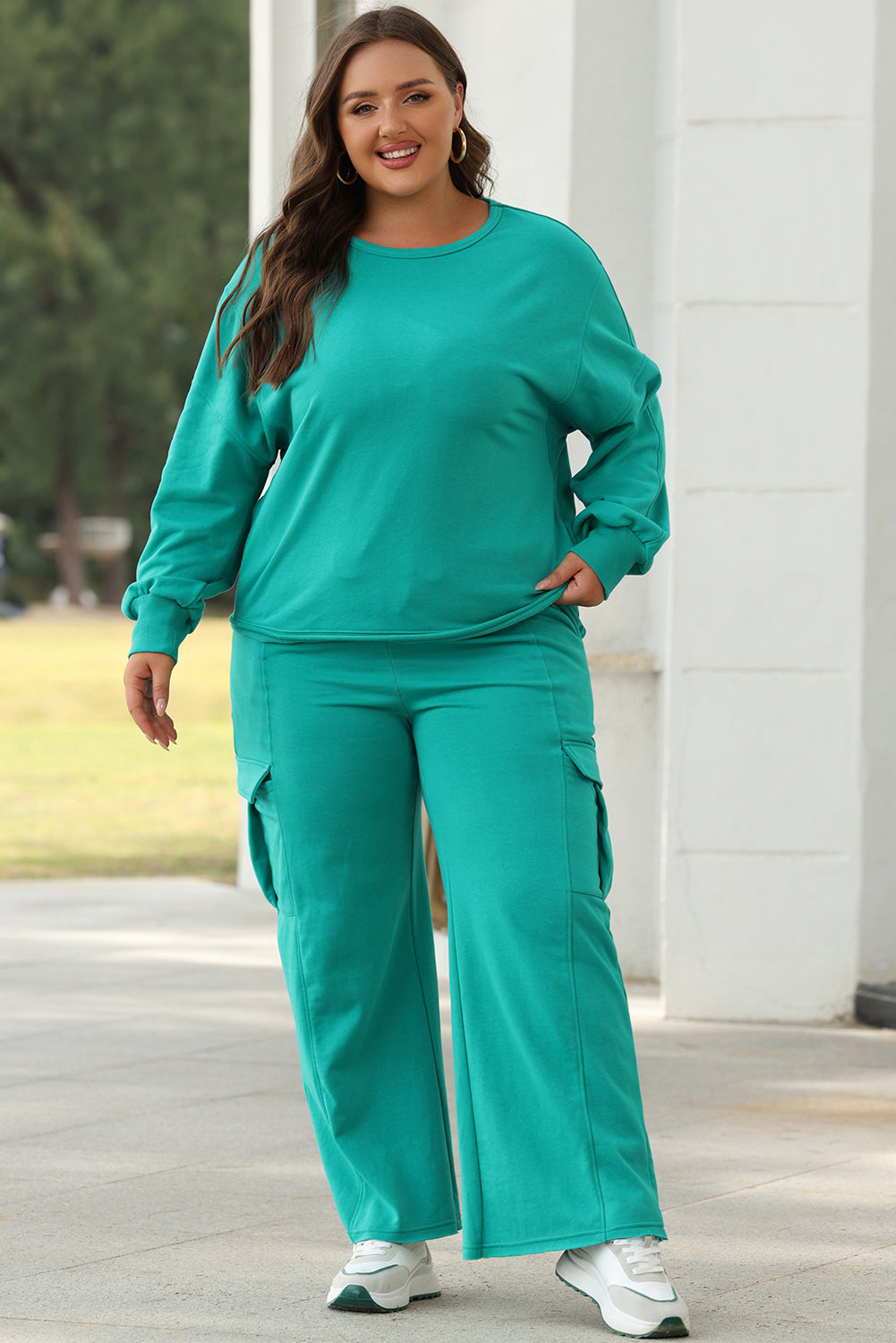 Lapis Solid Colour Mineral Wash Pullover Top and Cargo Pants Set Beagle Boutique Fashion Outlet