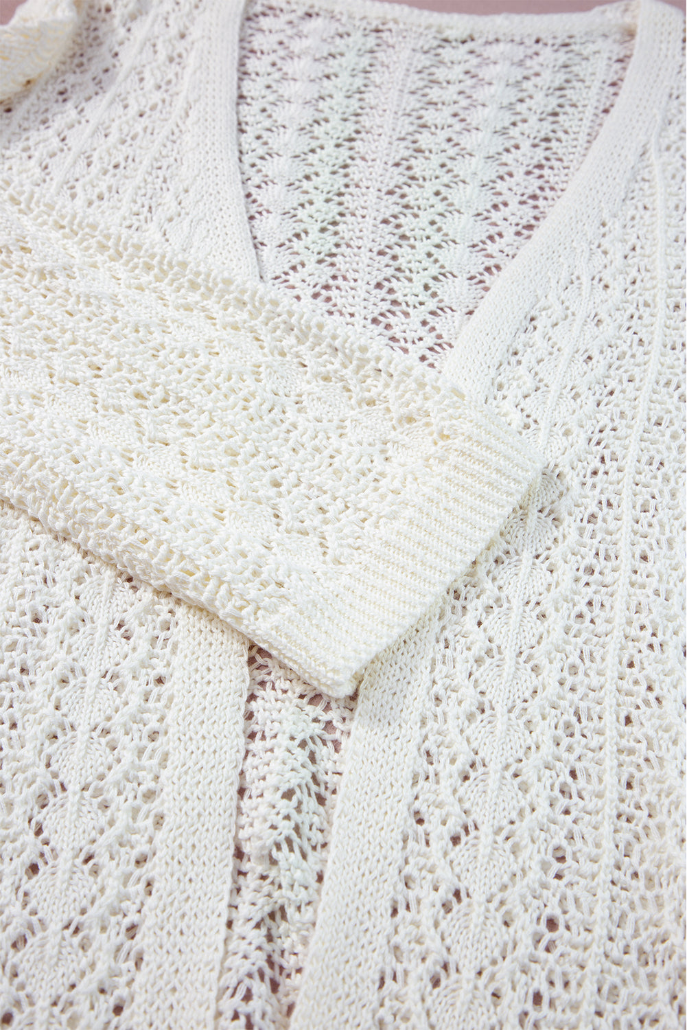 White Stylish Hollow Out Knit Drop Shoulder Cardigan BB Fashion Outlet