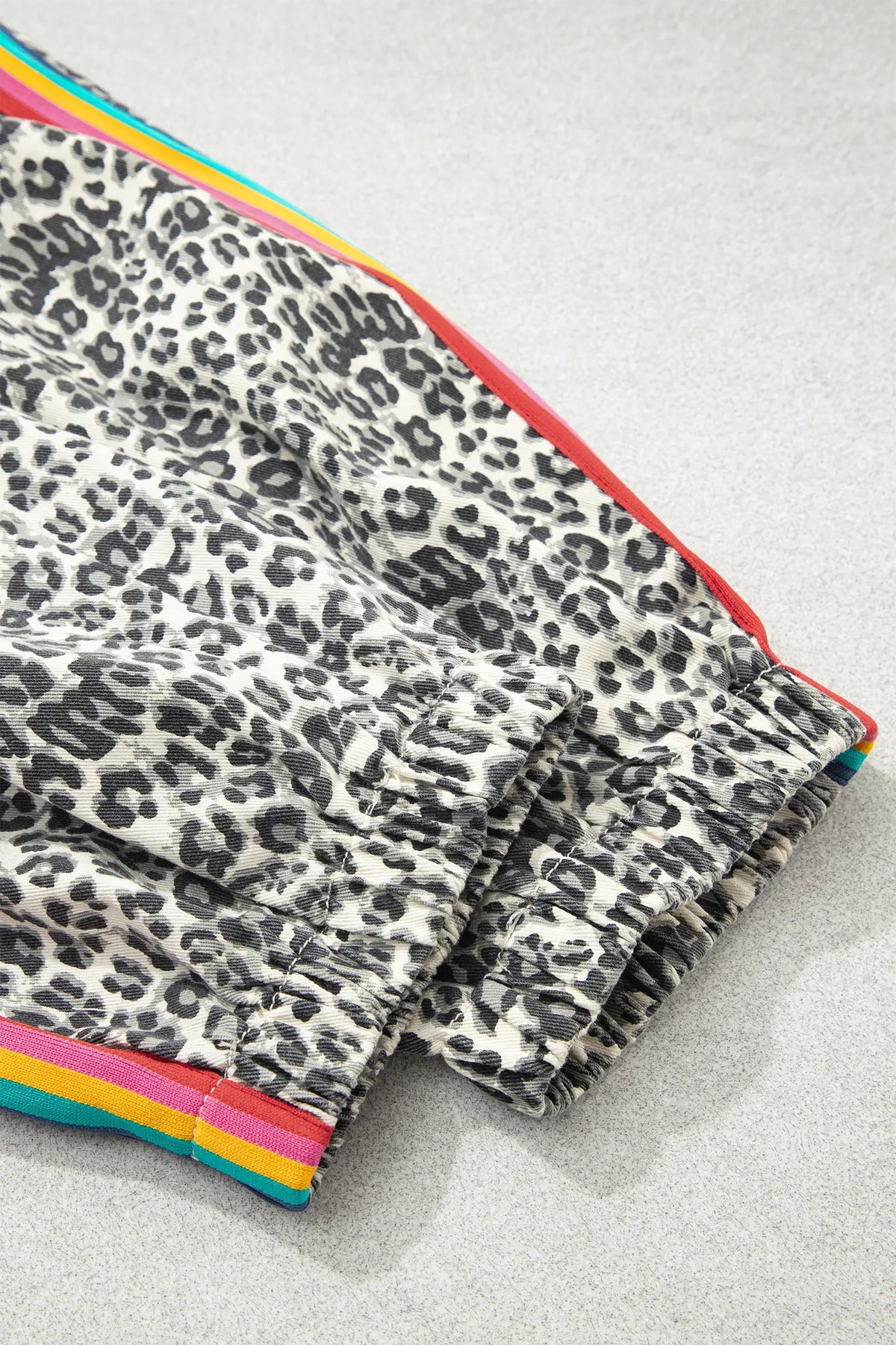 Leopard Print Rainbow Striped Detail Buttoned Loose Jogger Jeans – Brown