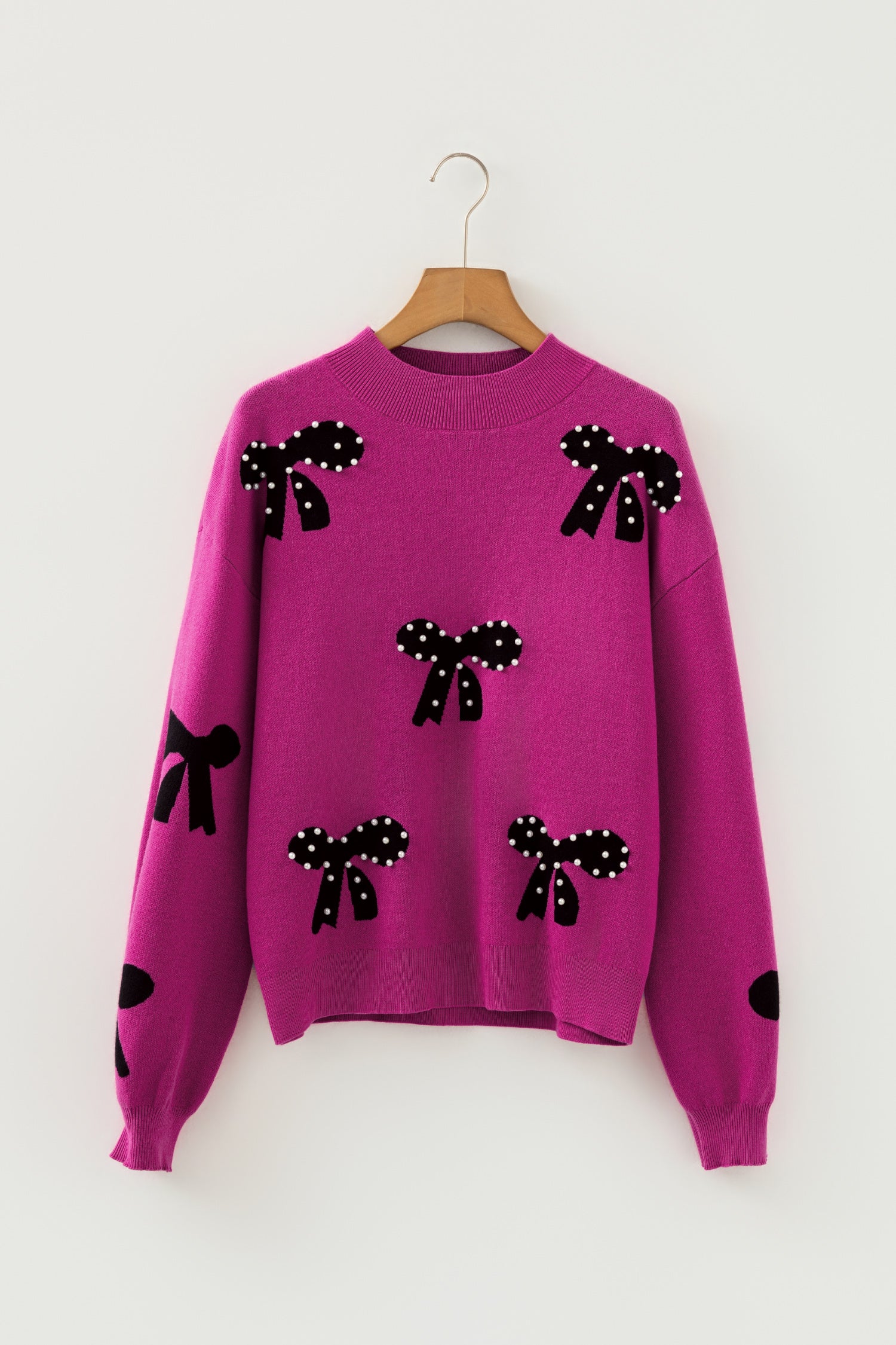 Pearl Embellished Bow Pattern Loose Sweater - Sweaters & Cardigans/Sweaters