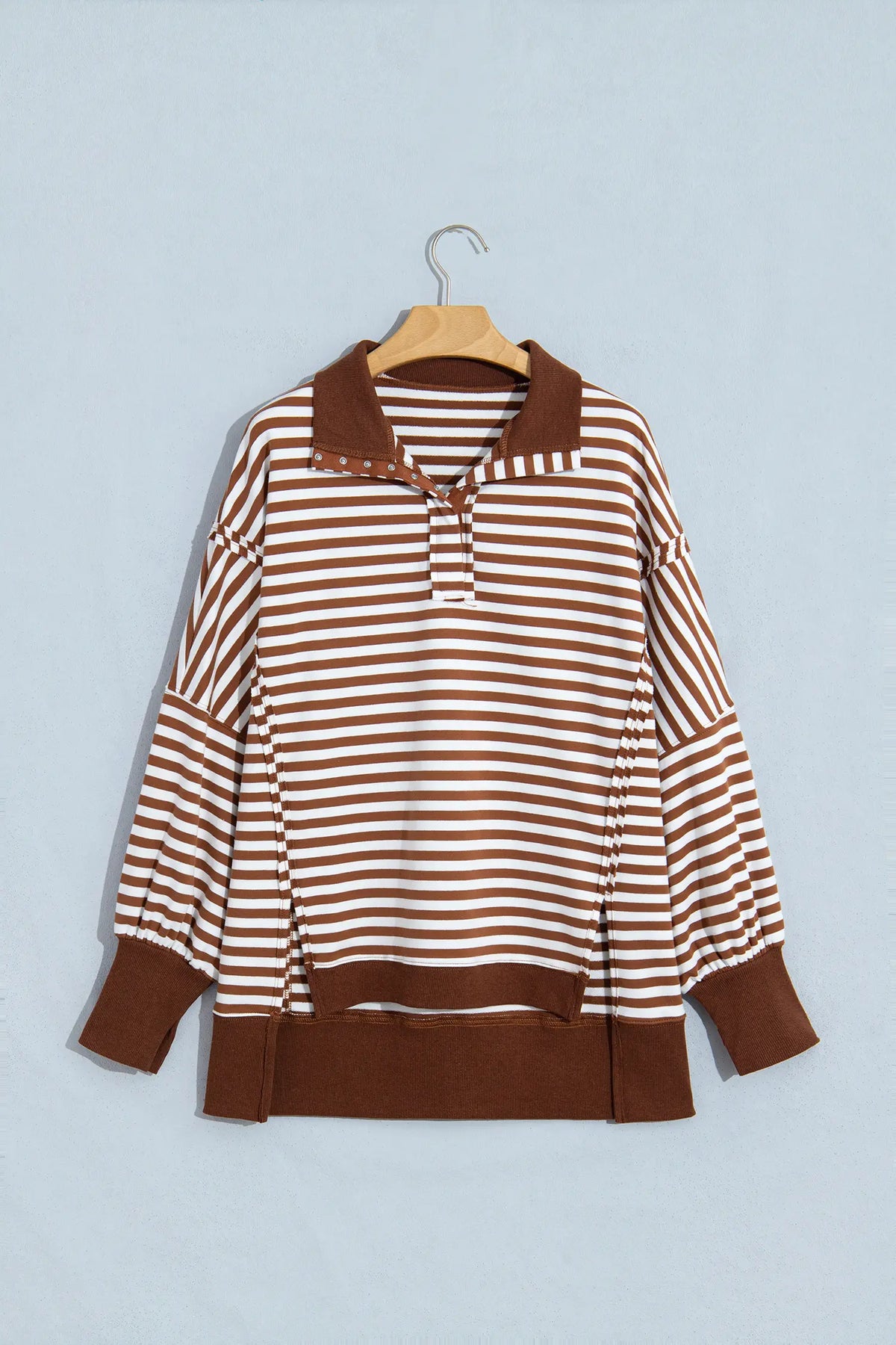 Colour Block Trim Raw Seam Split Hem Loose Pullover Sweatshirt