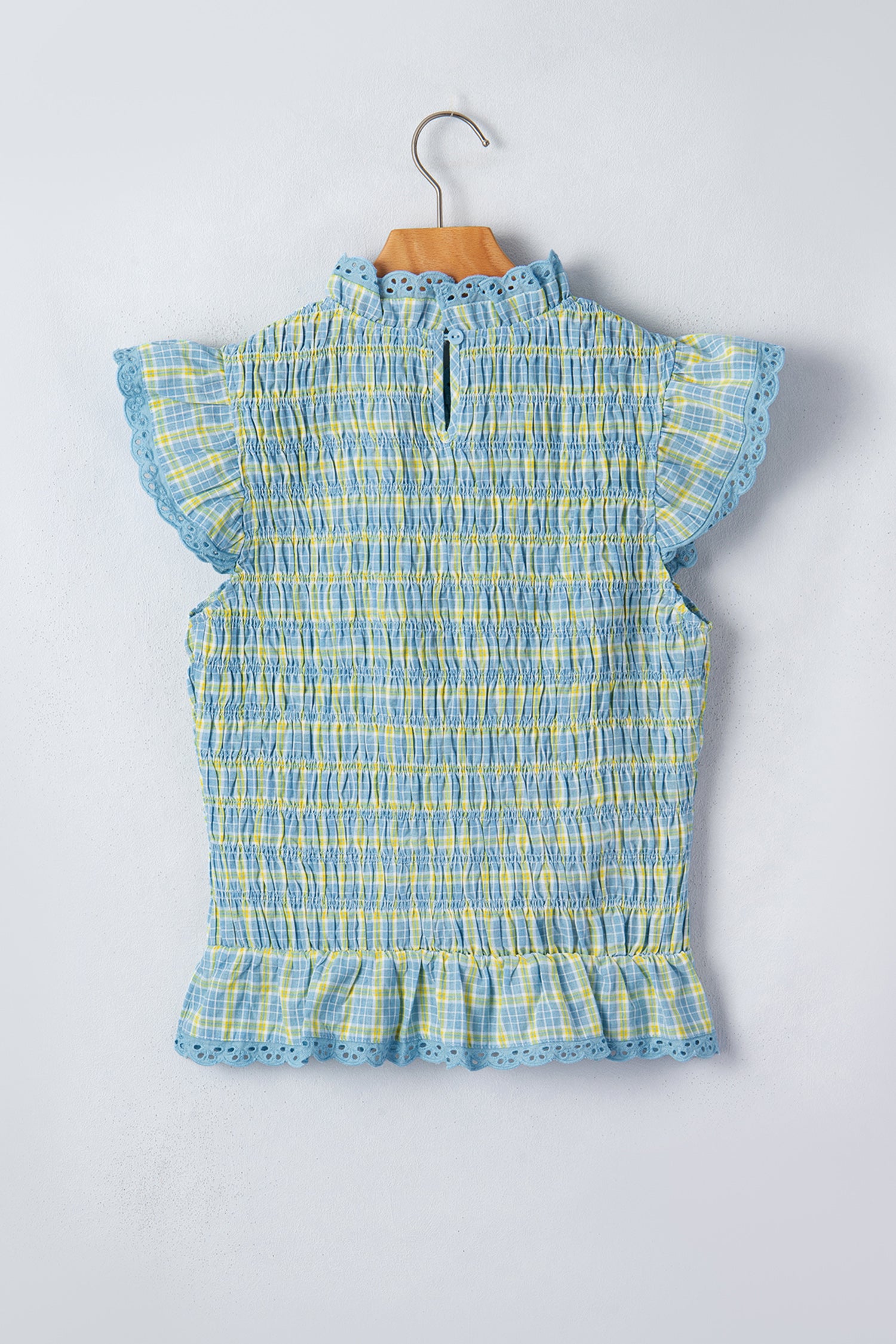 Gingham Smoked Lace Trim Tank Top – Multicolour