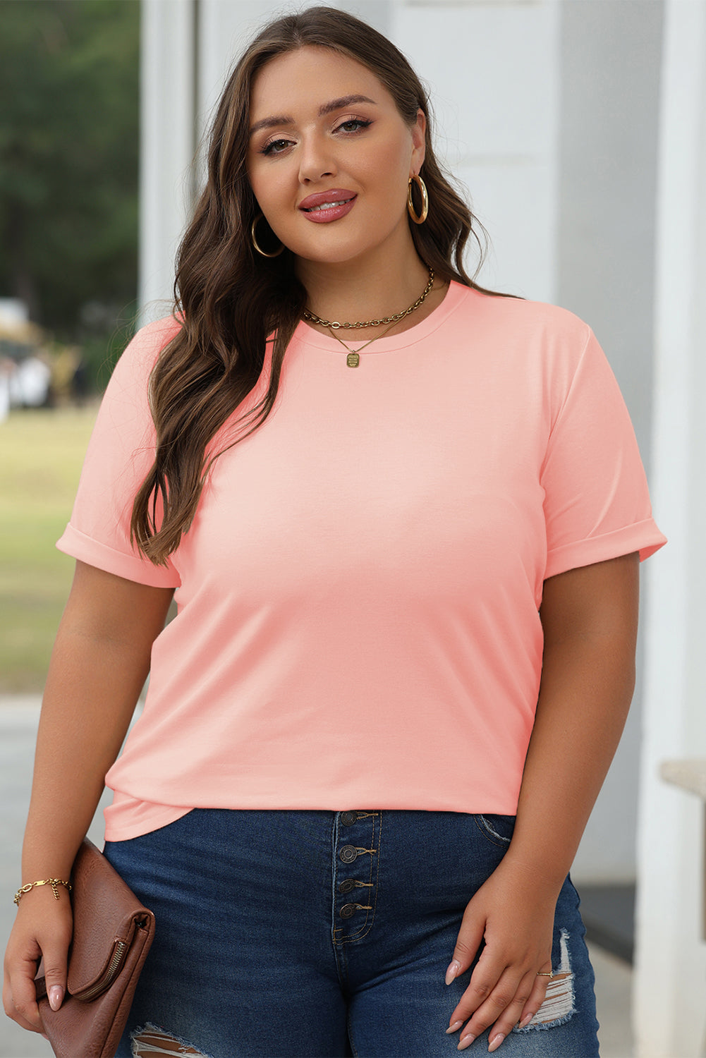 Casual Plain Crew Neck Tee T-Shirt