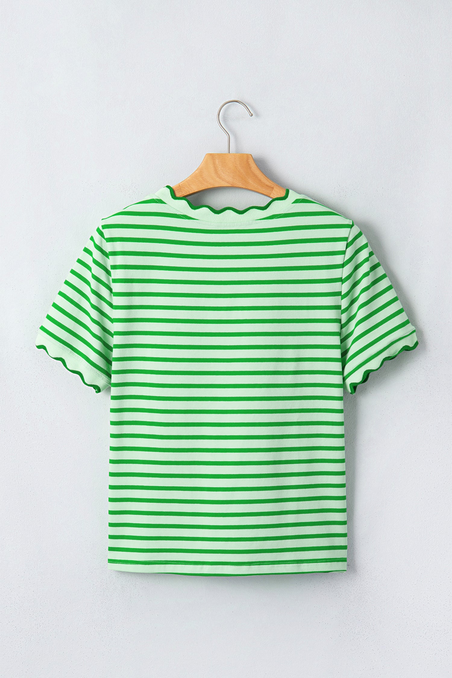 Stripe Scalloped Trim Round Neck T-Shirt