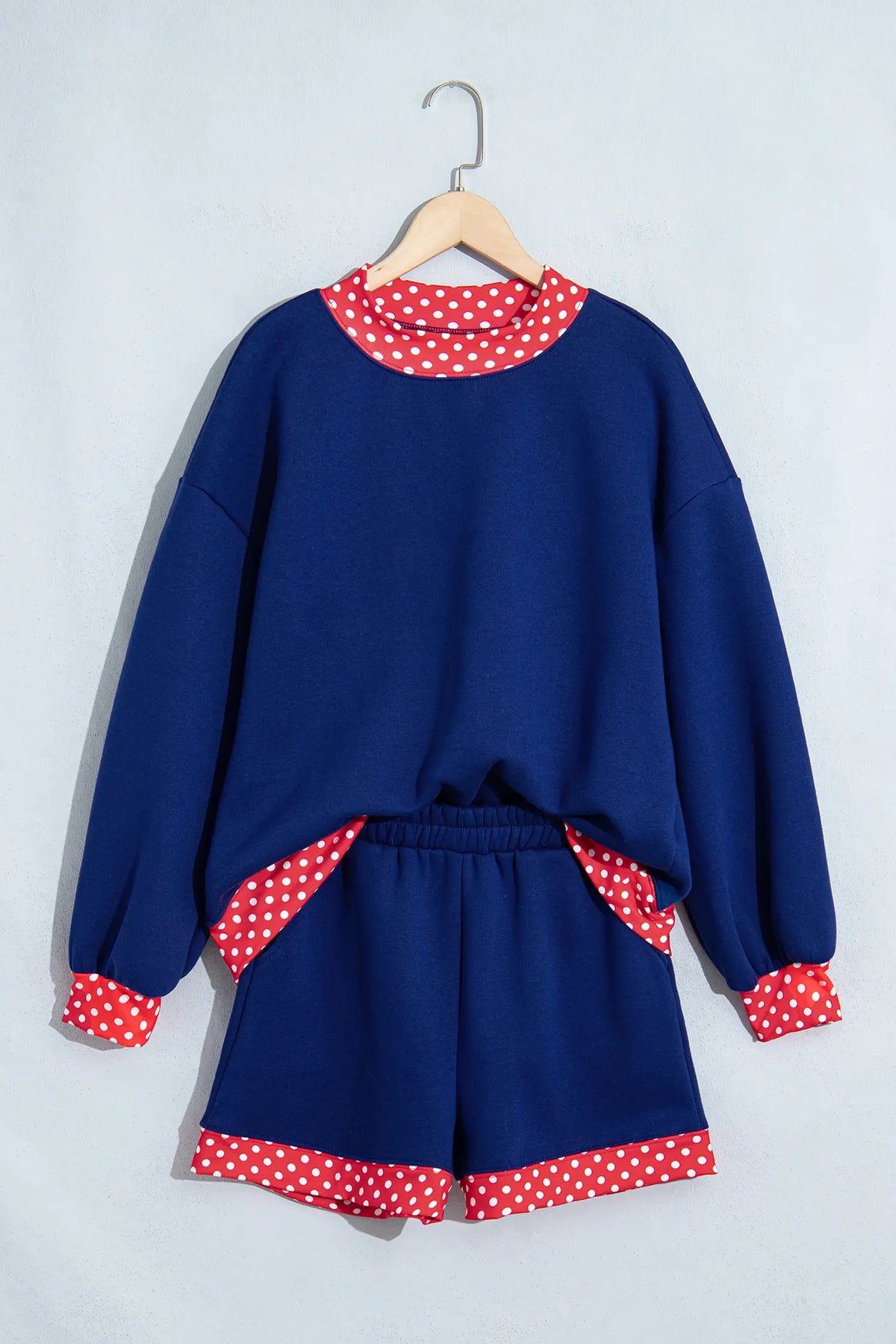 Gingham Trim Baggy Pullover 2pcs Short Set – Fiery Red
