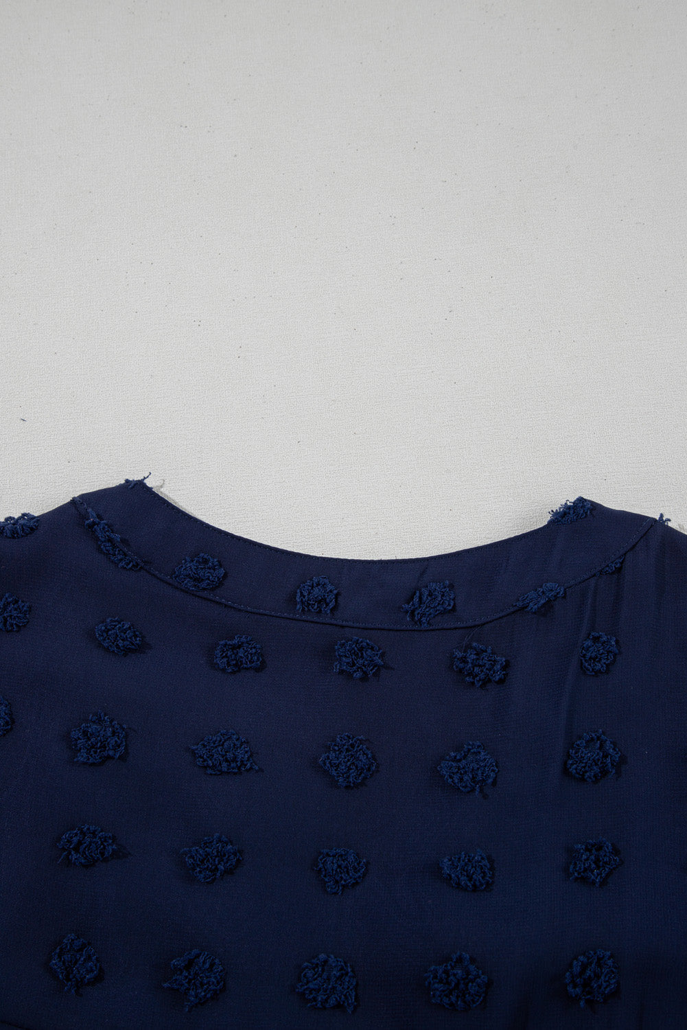 Navy Blue Dotty Textured Notched Neck Plus Ruffled Dress BB Fashion Outlet