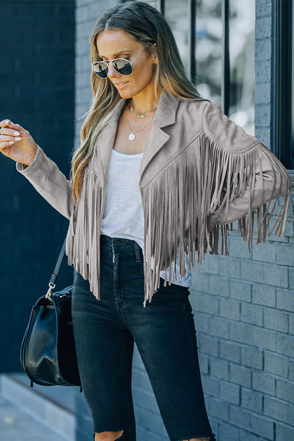 Cropped Fringe Faux Suede Jacket - eAura