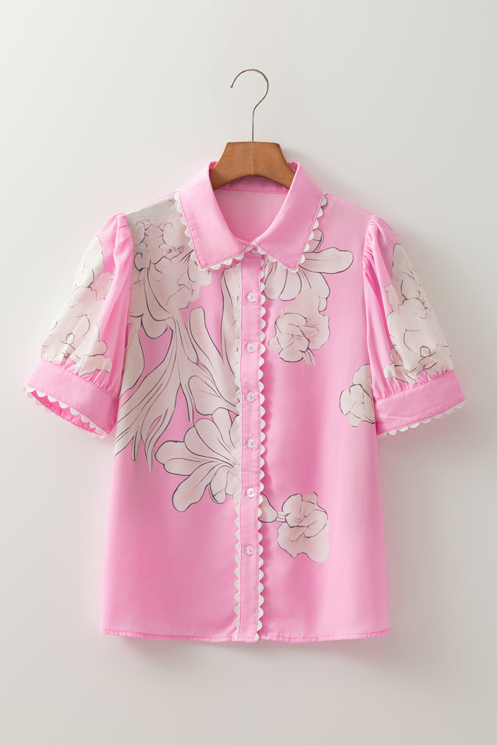 Ric Rac Edge Puff Sleeve Button Up Summer Shirt eAura