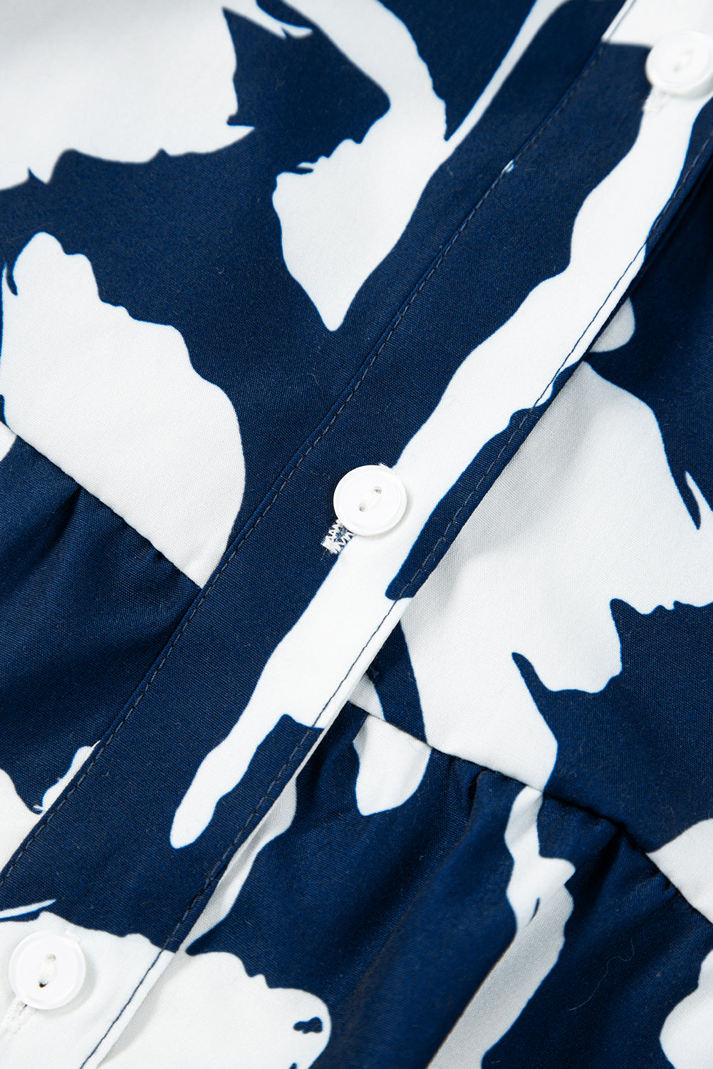 Sail Blue Abstract Floral Print Puff Sleeve Half Button Blouse eAura