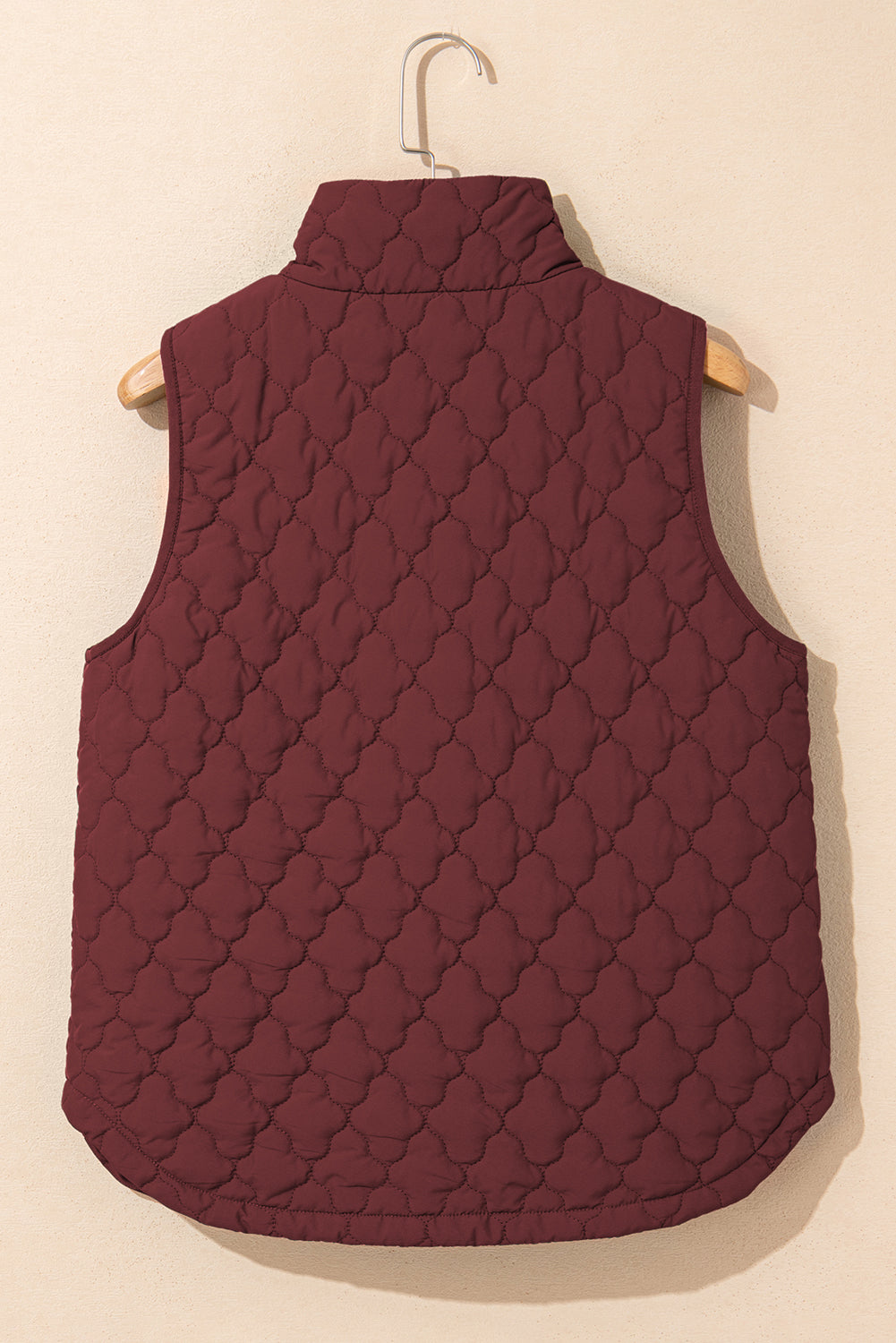 Flower Shape Quilted Snap Button Zip Up Winter Vest Vest - eAura