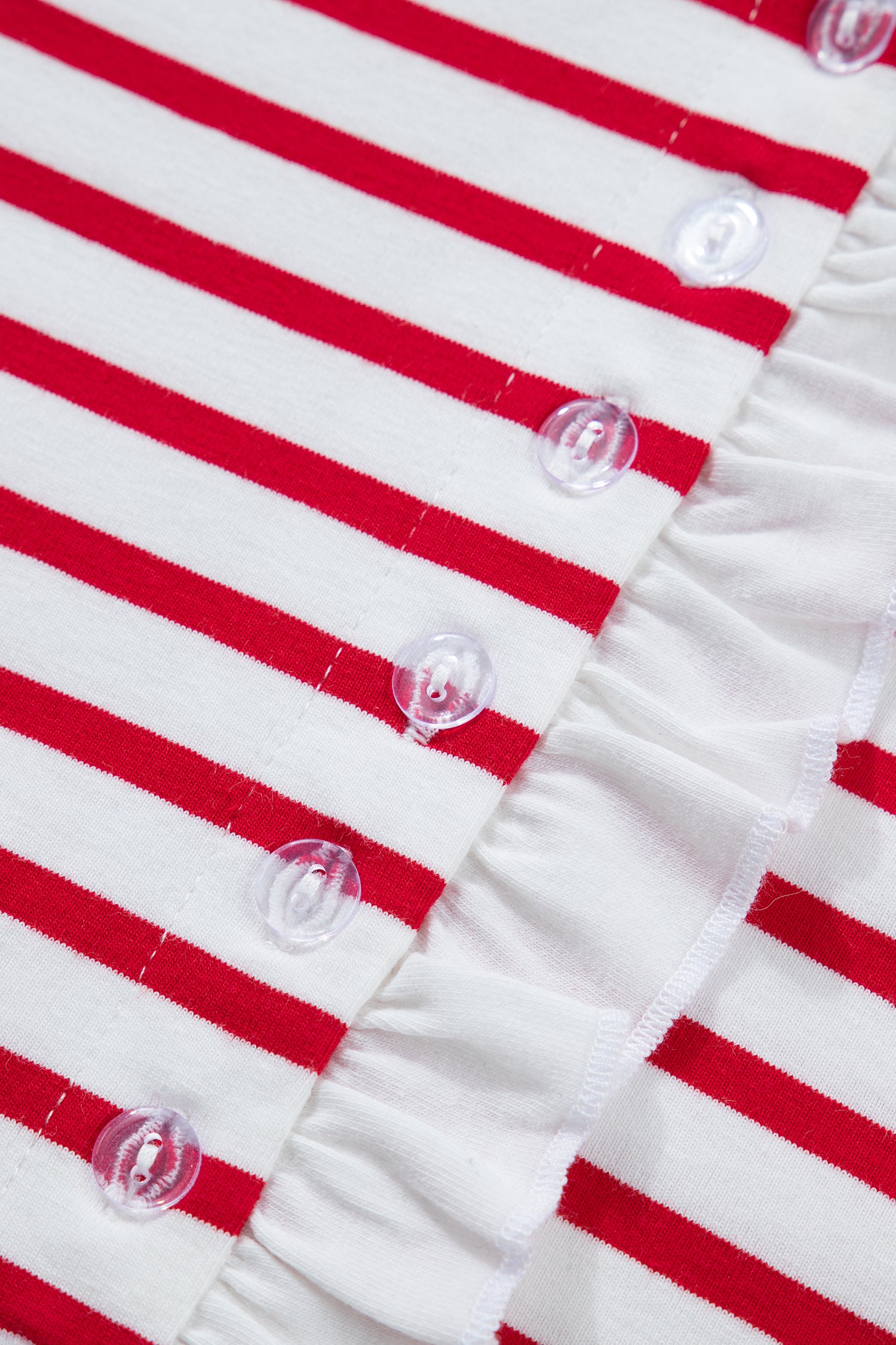 Stripe Contrast Frilled Trim Half Button Long Sleeve Top