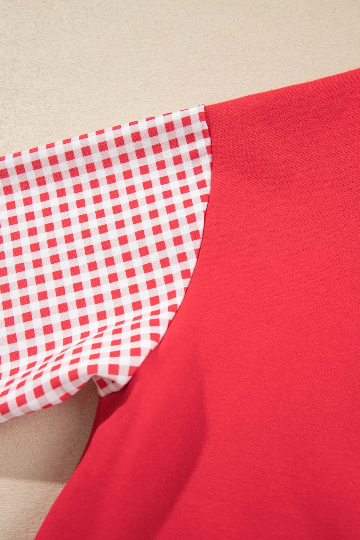 Plaid Sleeve Colourblock Loose Tunic Sweatshirt – Fiery Red
