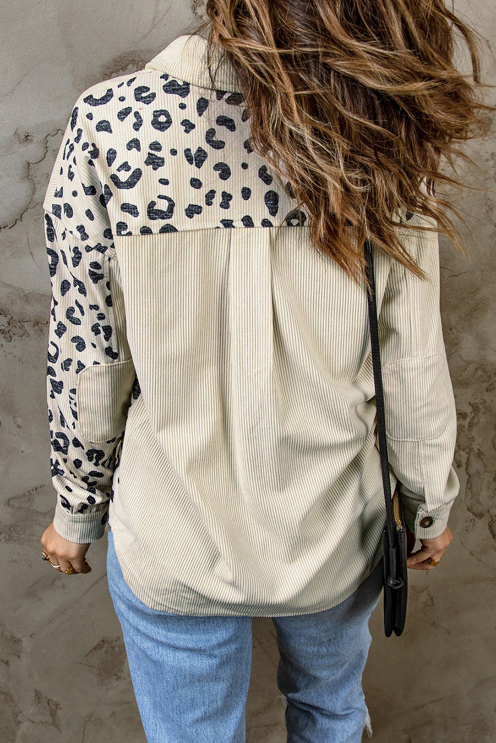 Apricot Leopard Print Detail Pocketed Corduroy Jacket eAura