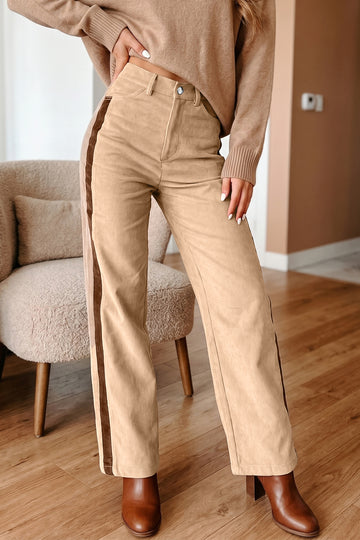 Corduroy Side Panel Colorblock Straight Leg Pants – Smoke Gray