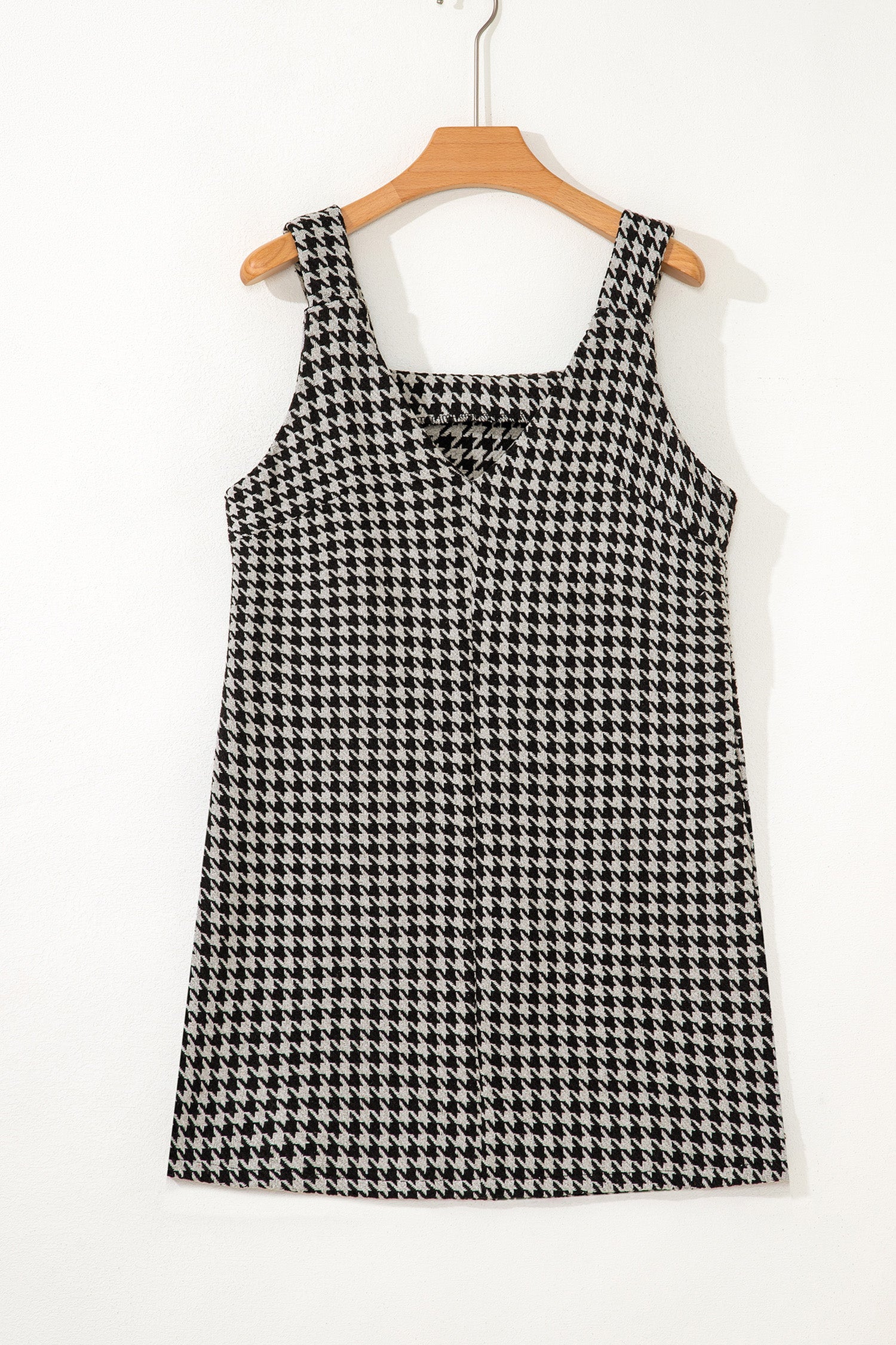 Houndstooth Print V-Neck Sleeveless Mini Dress - Dresses/Mini Dresses