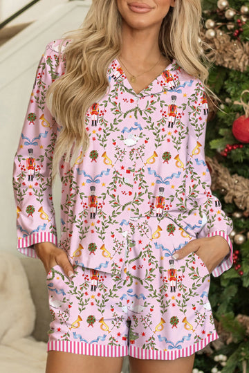 Christmas Print Nutcracker Long Sleeve and Shorts Pyjama Set - eAura