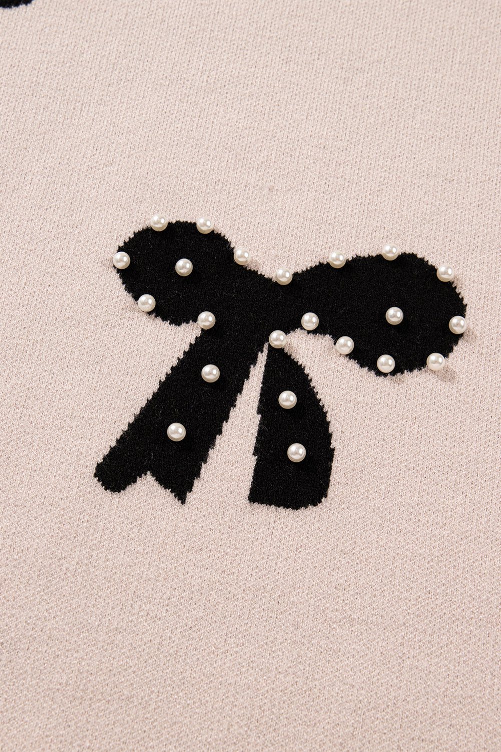 Pearl Embellished Bow Pattern Loose Sweater eAura