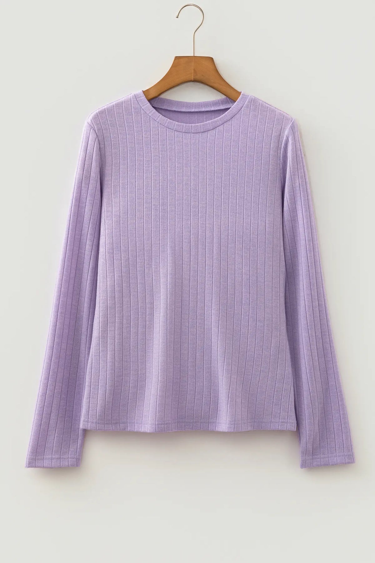 Long Sleeve Top with Ribbed Texture and Round Neck
