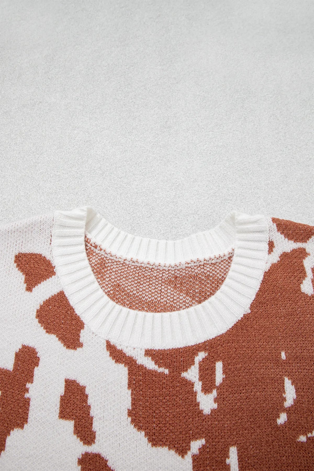 Abstract Print Drop Shoulder Long Sleeve Round Neck Sweater – Khaki