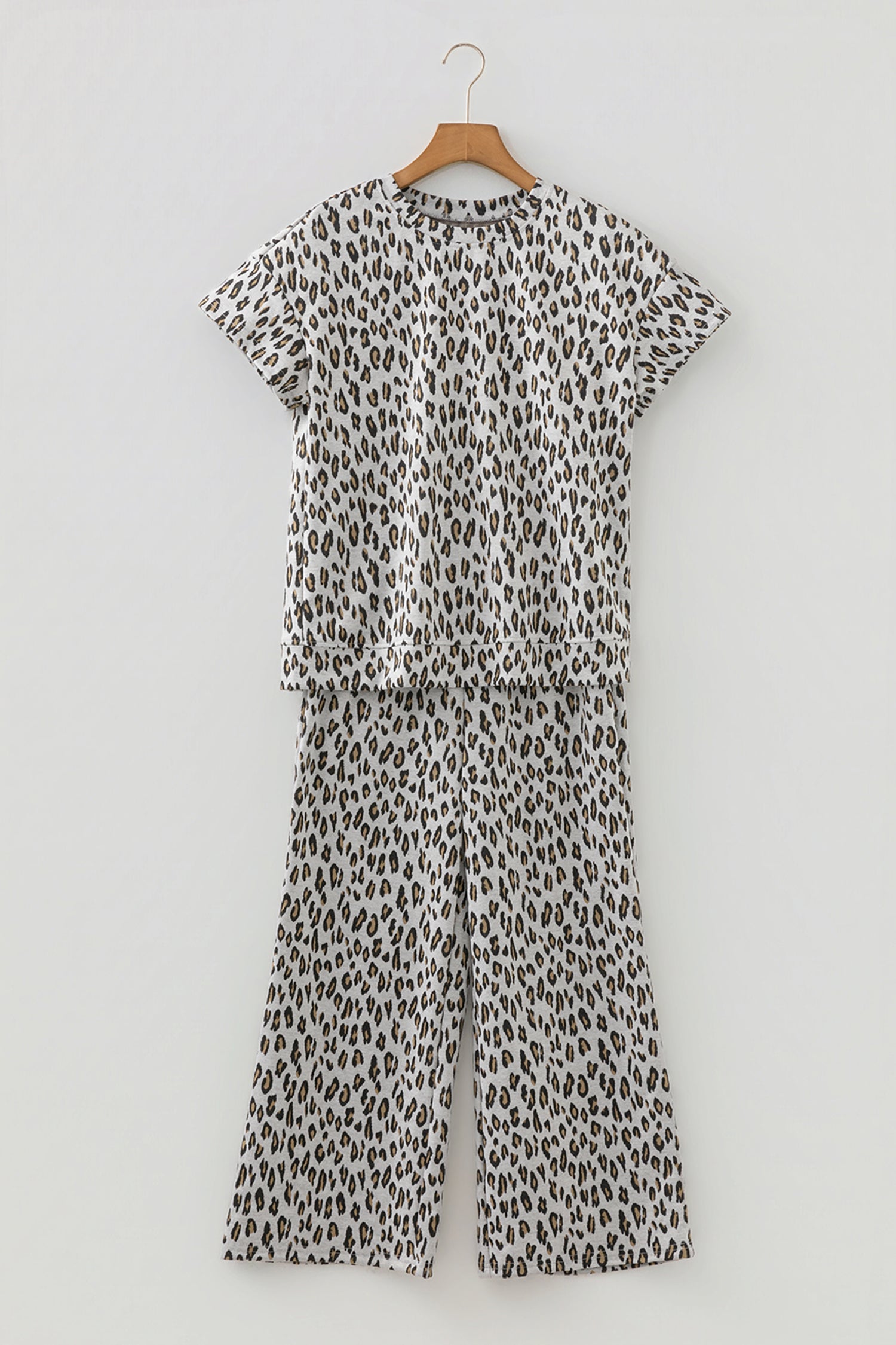 Leopard Print Casual Tee and Pants Co-ord Set - Two Piece Sets/Pant Sets