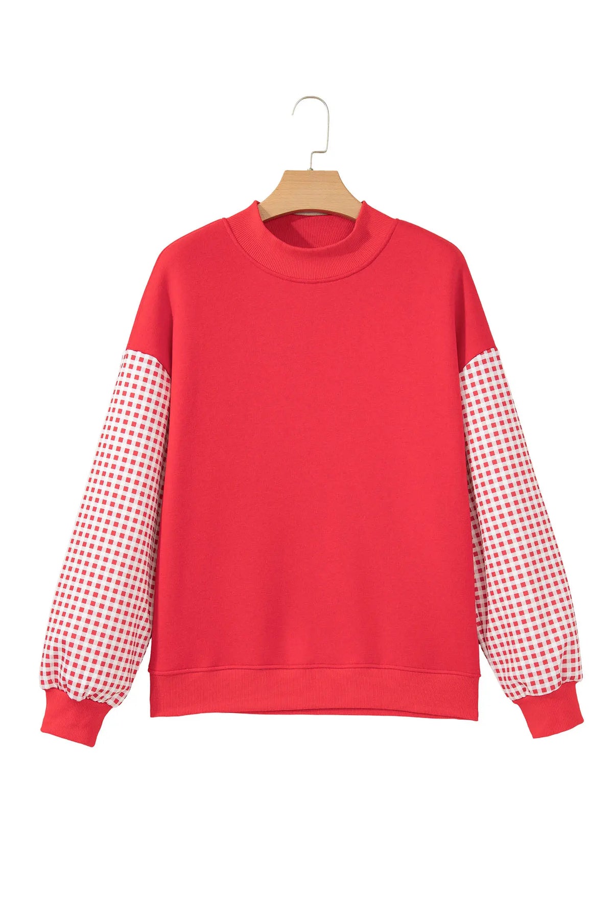 Plaid Sleeve Colourblock Loose Tunic Sweatshirt – Fiery Red