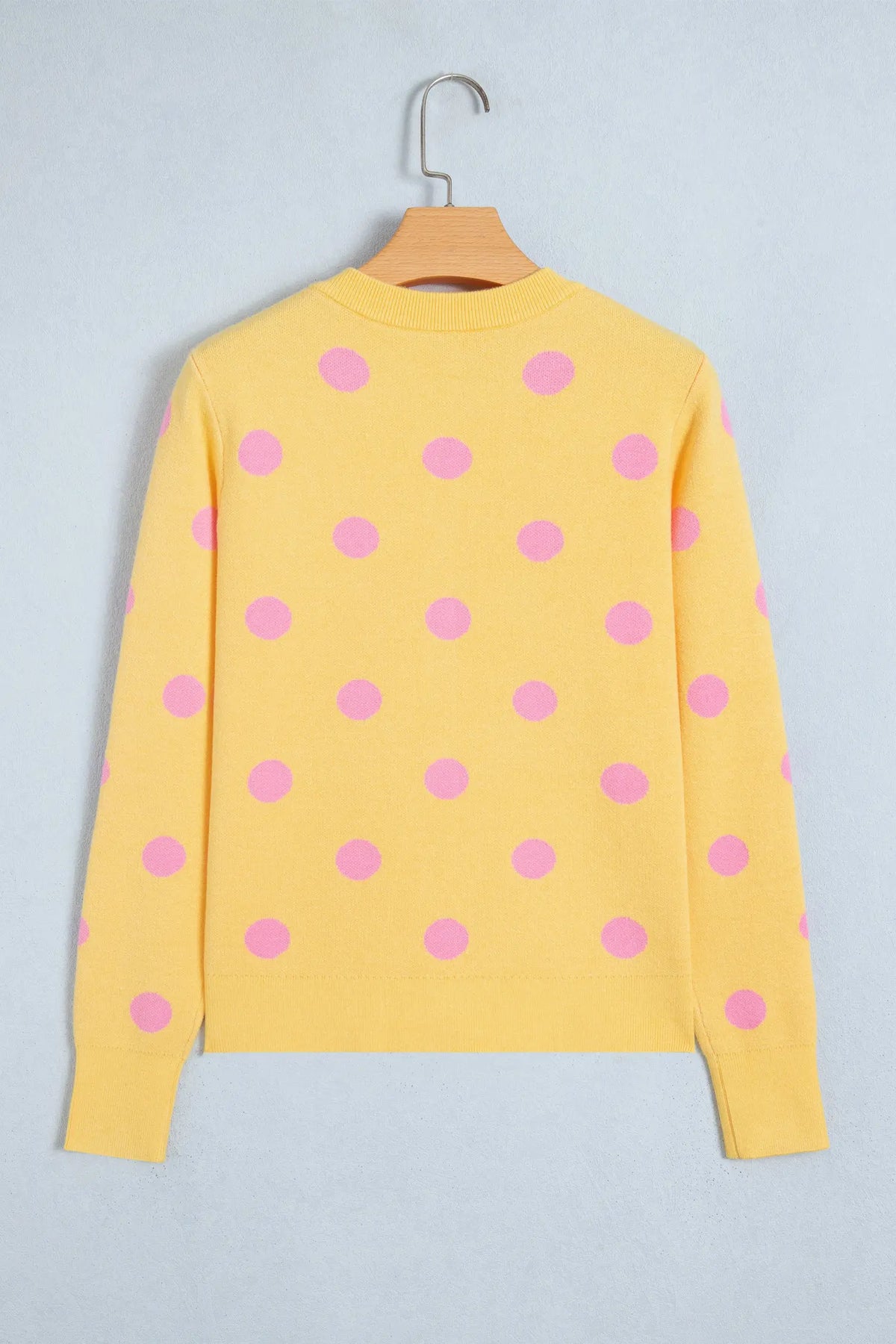 Casual Polka Dot Button Front Long Sleeve Sweater Cardigan – Yellow