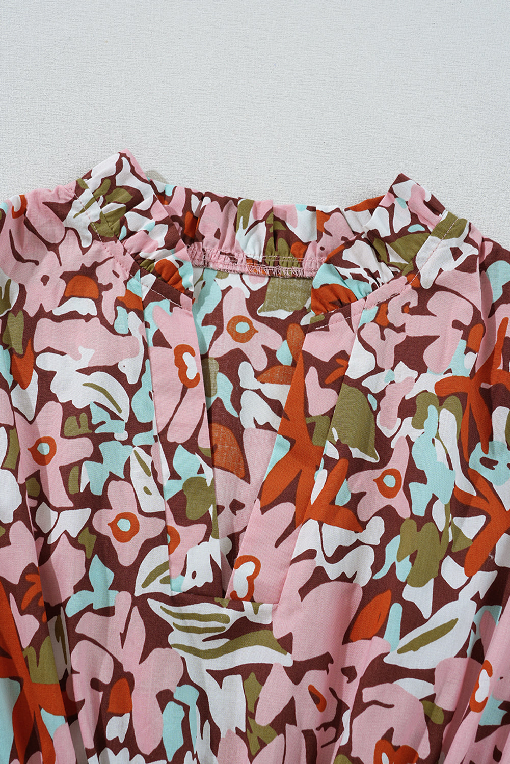 Pink Floral Print Puff Sleeve Shirred High Waist Mini Dress eAura