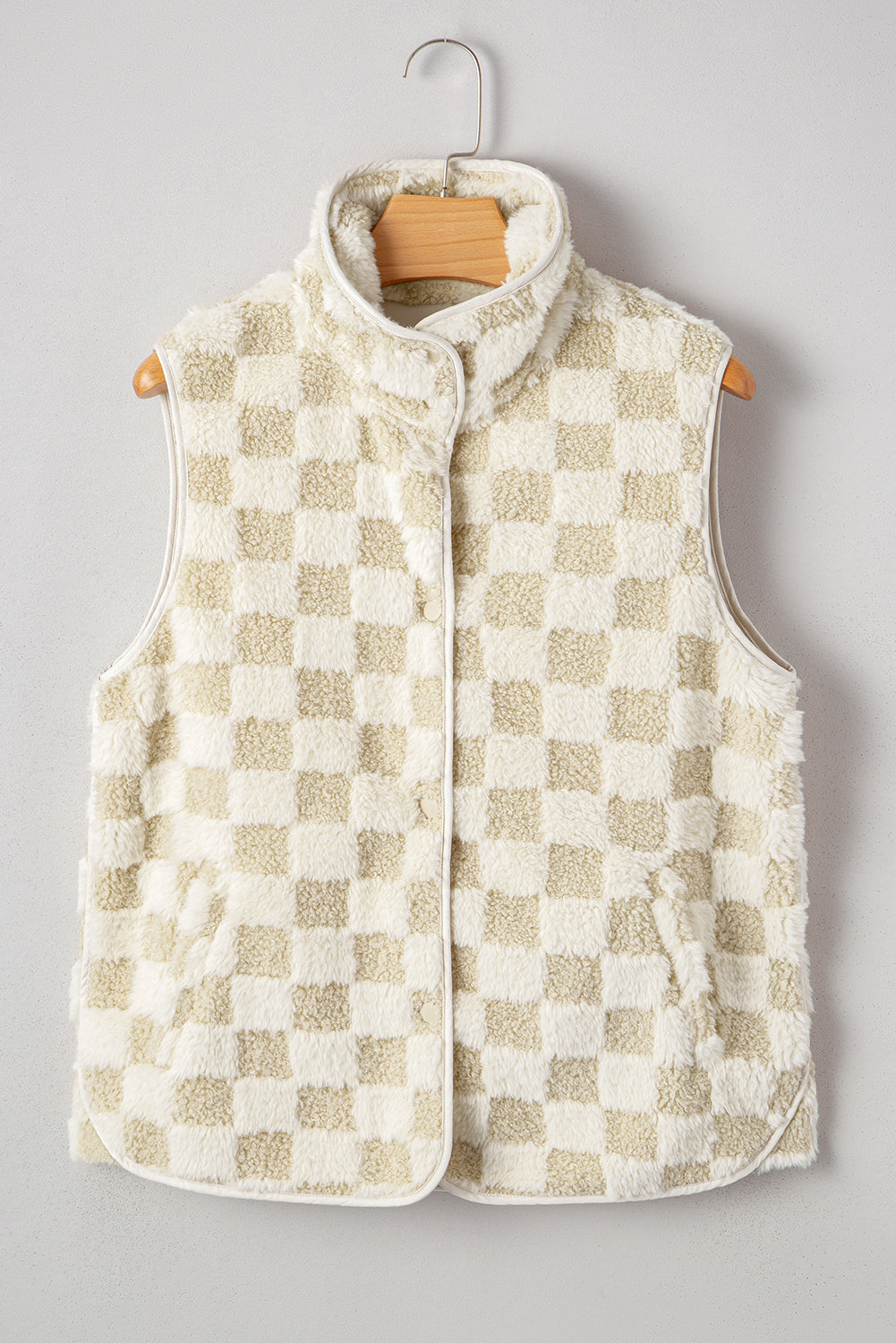 Sherpa Checkerboard Snap Button Gilet Jacket With Pocket eAura