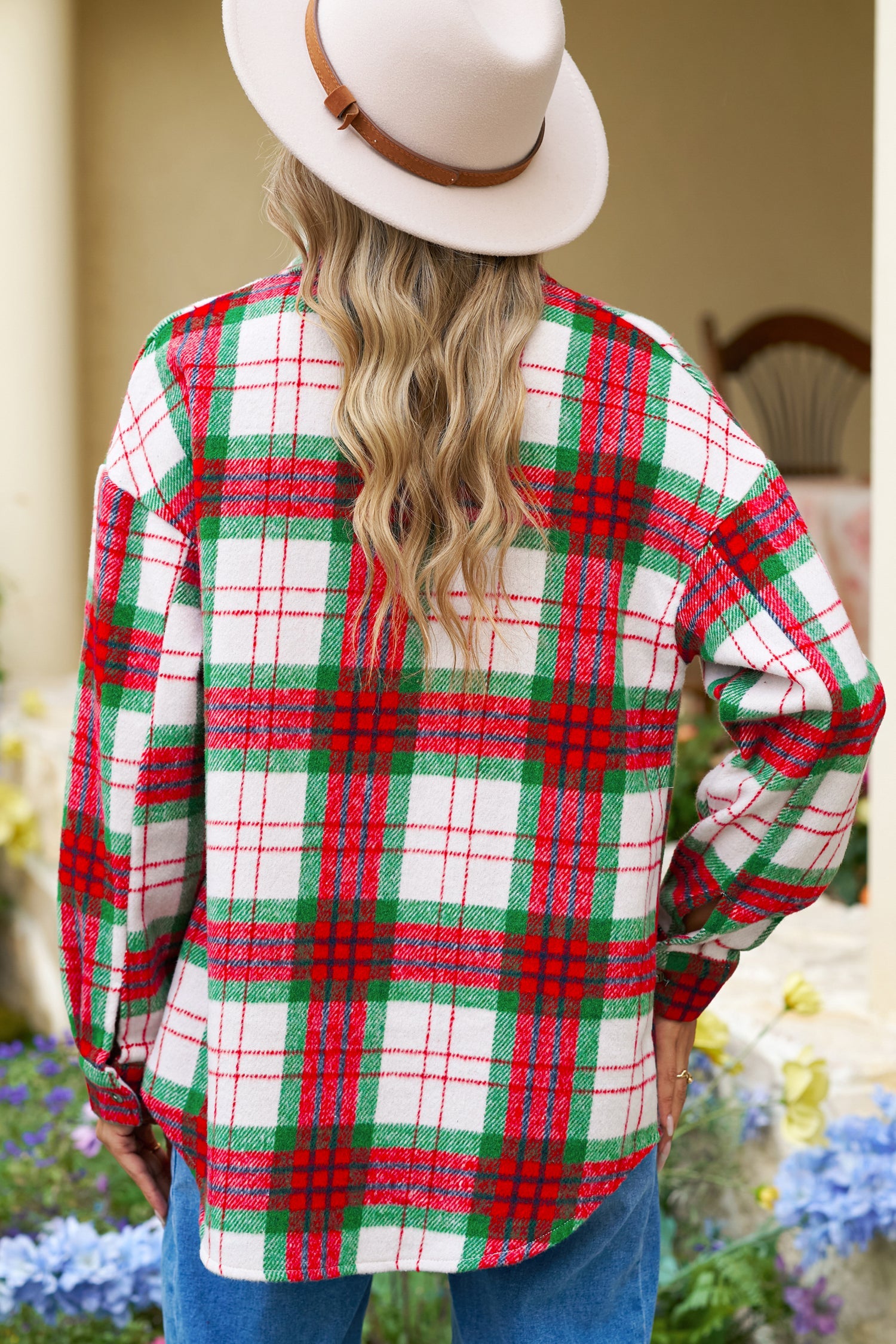 Red Plaid Casual Flannel Shacket - eAura